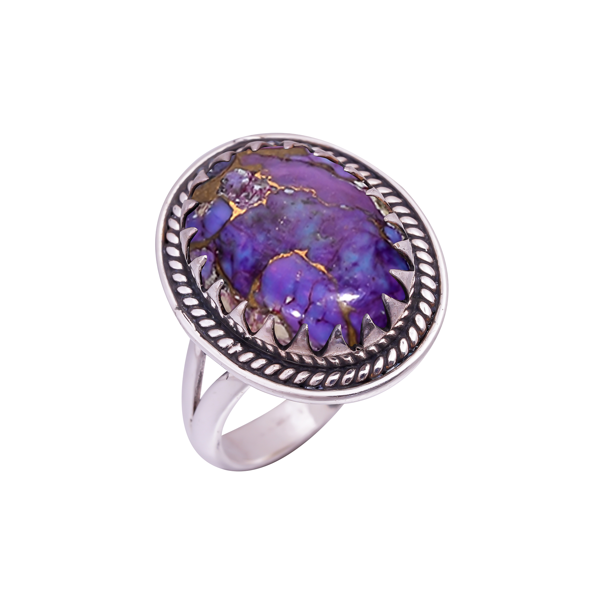 Copper Purple Turquoise Gemstone 925 Sterling Silver Ring