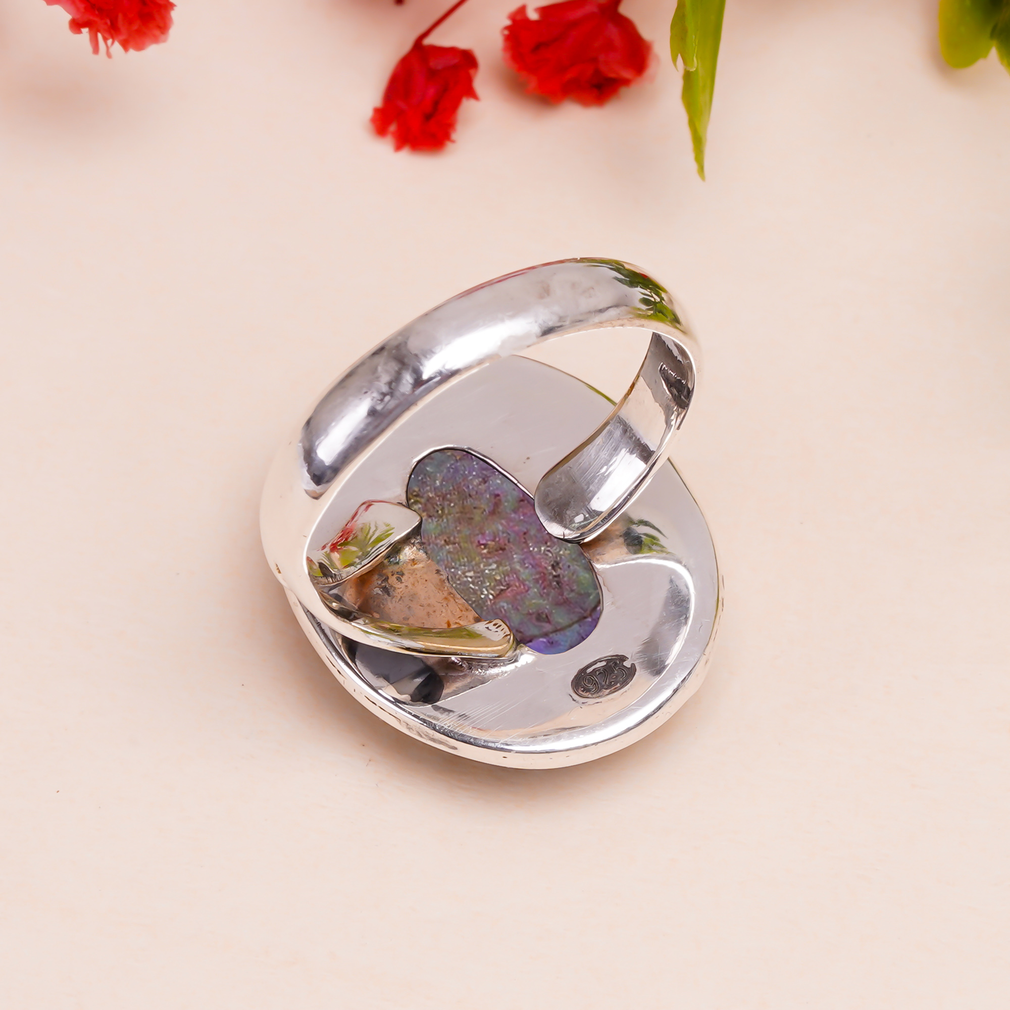 Copper Purple Turquoise Gemstone 925 Sterling Silver Ring
