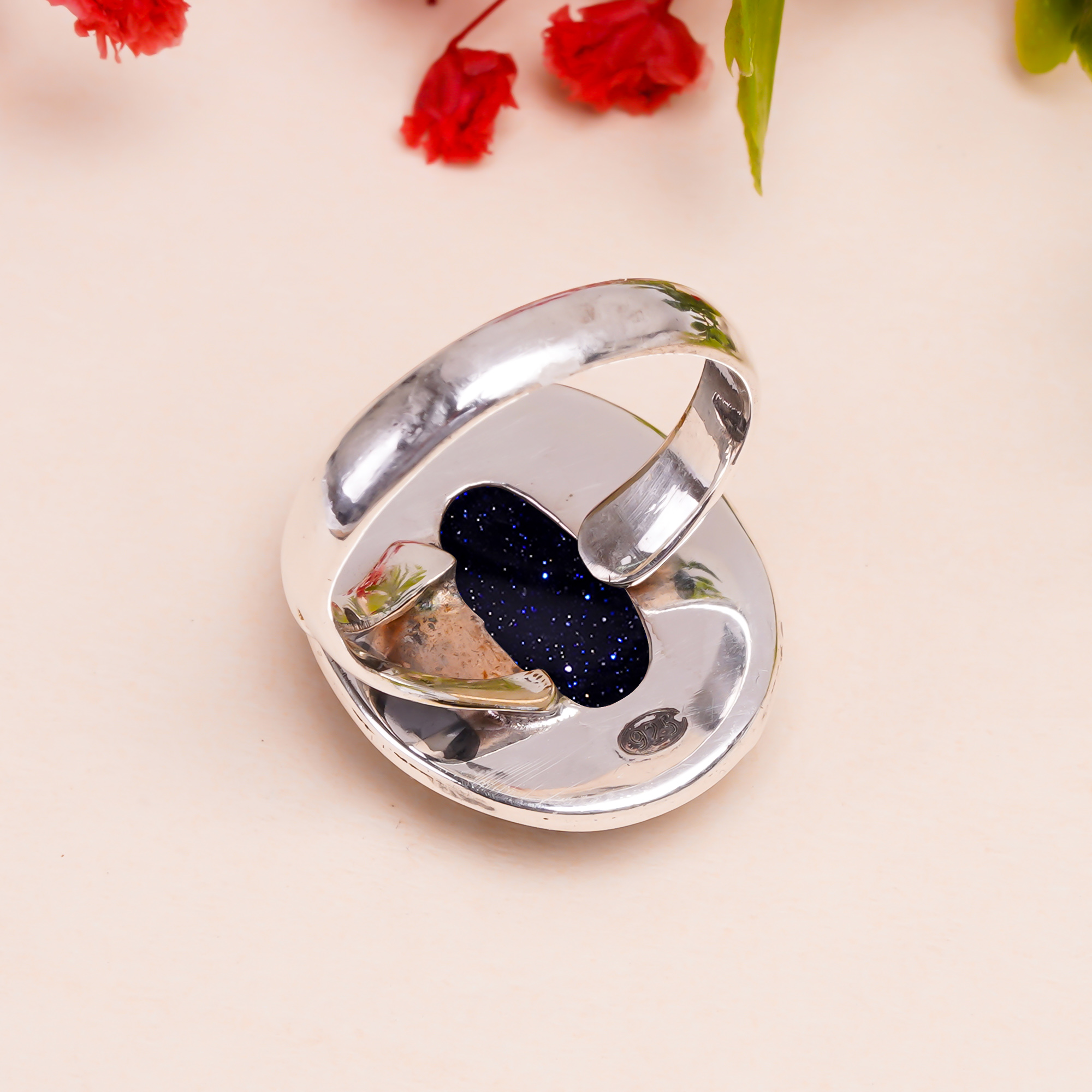 Blue Sunstone - Simulated Gemstone 925 Sterling Silver Ring