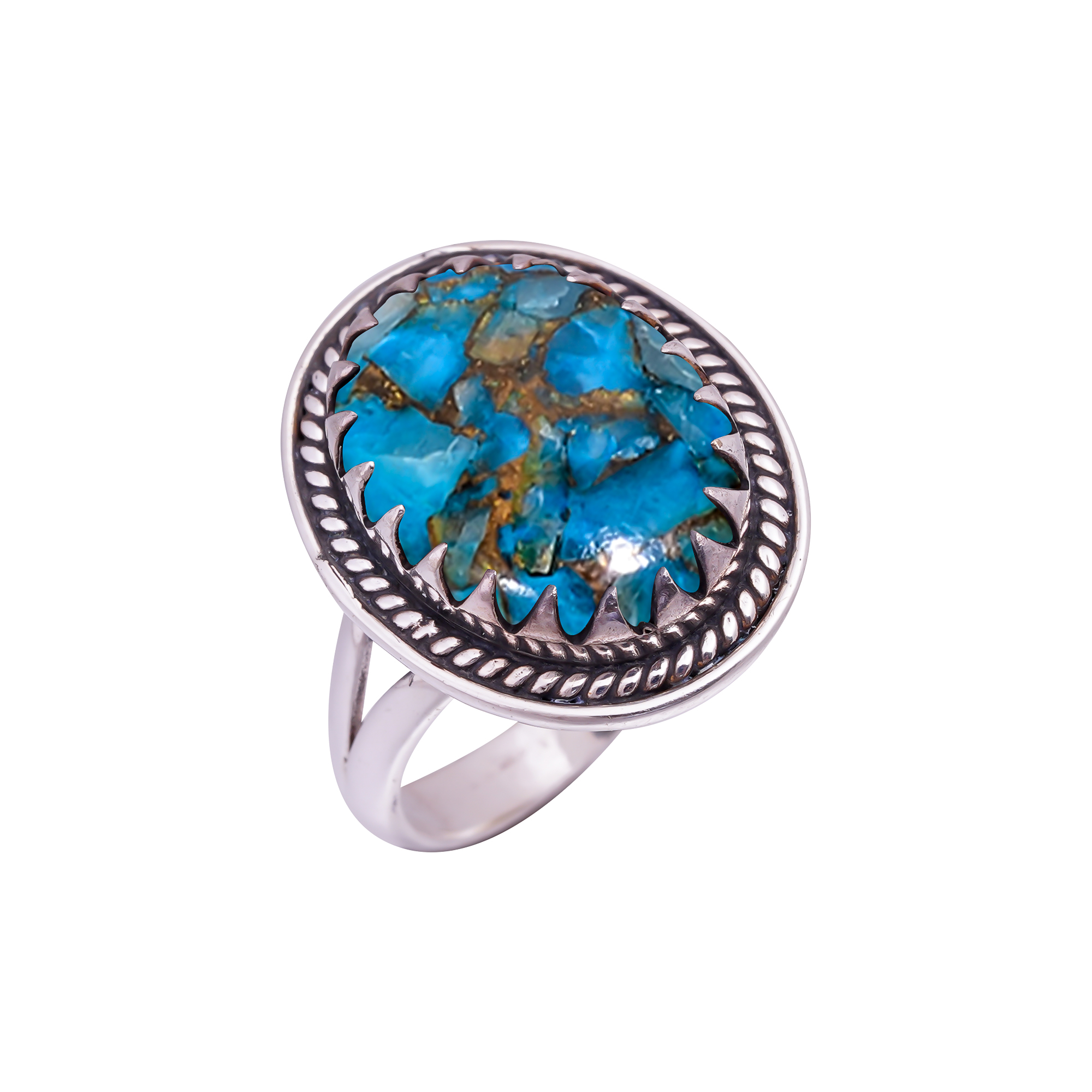 Copper Blue Turquoise Gemstone 925 Sterling Silver Ring