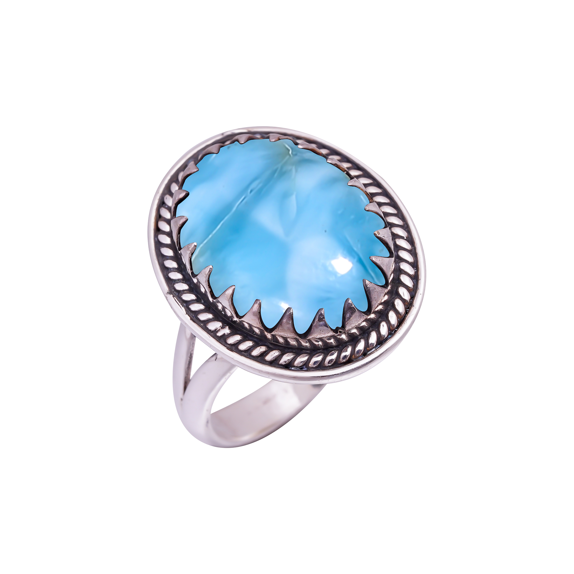 Natural Larimar / Pactolite - Dominican Republic Gemstone 925 Sterling Silver Ring
