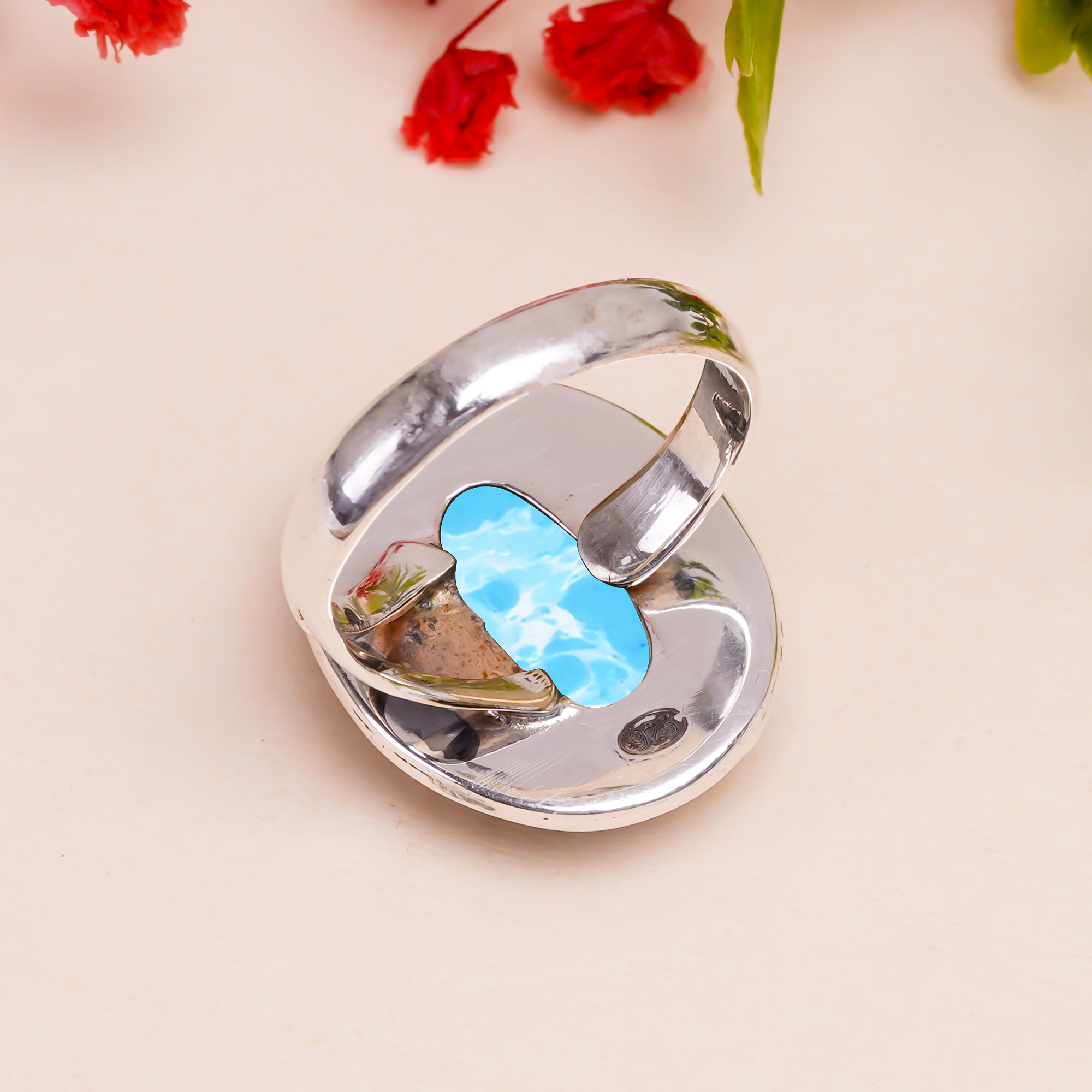 Larimar - Simulated Gemstone 925 Sterling Silver Ring