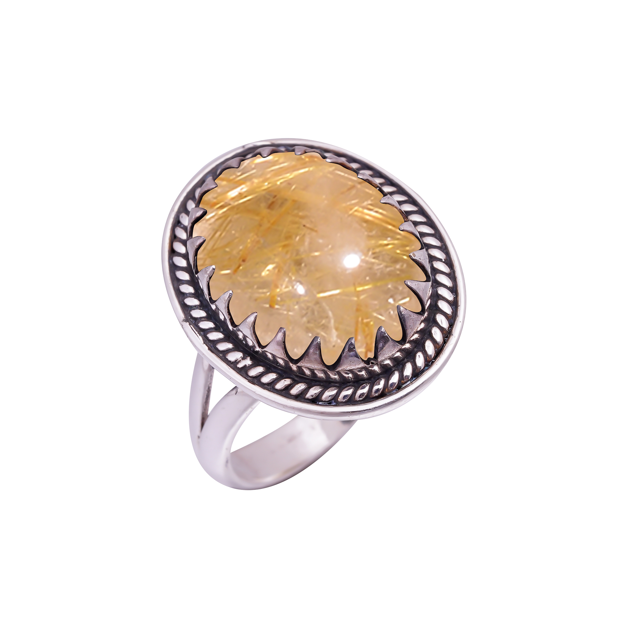 Golden Rutilated Quartz - Brazil Gemstone 925 Sterling Silver Ring