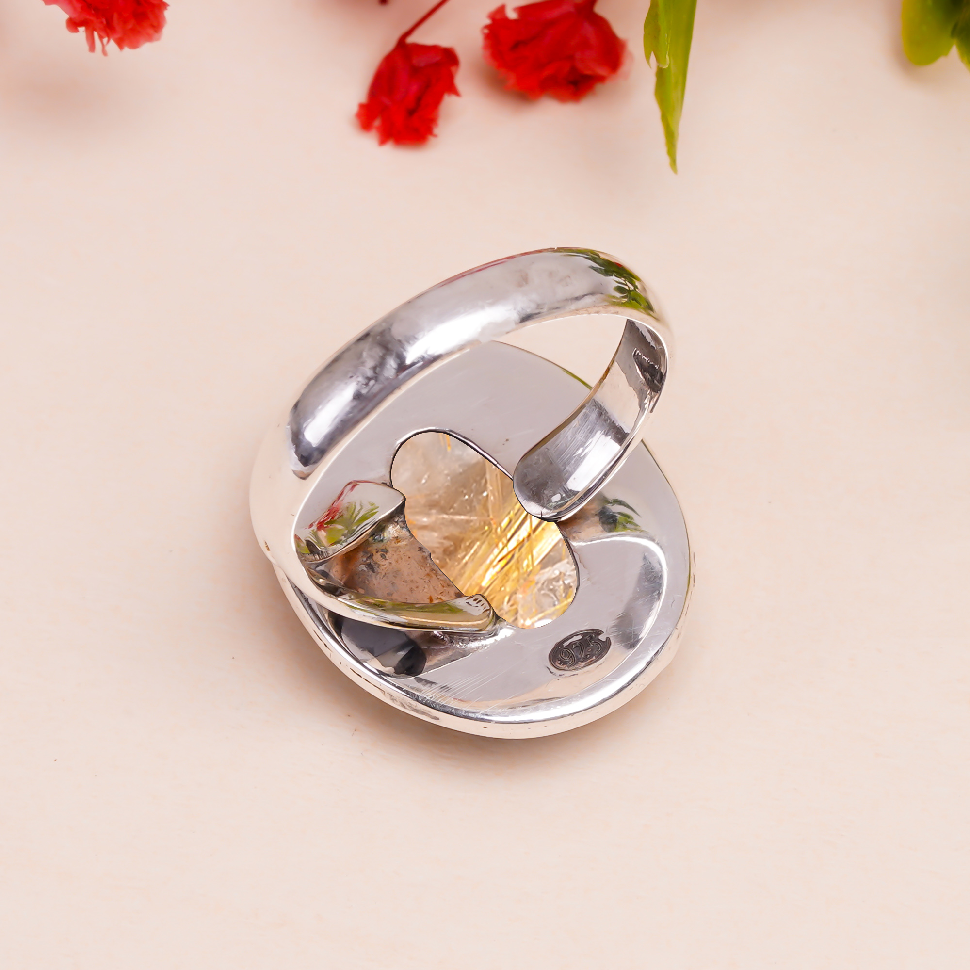 Golden Rutilated Quartz - Brazil Gemstone 925 Sterling Silver Ring