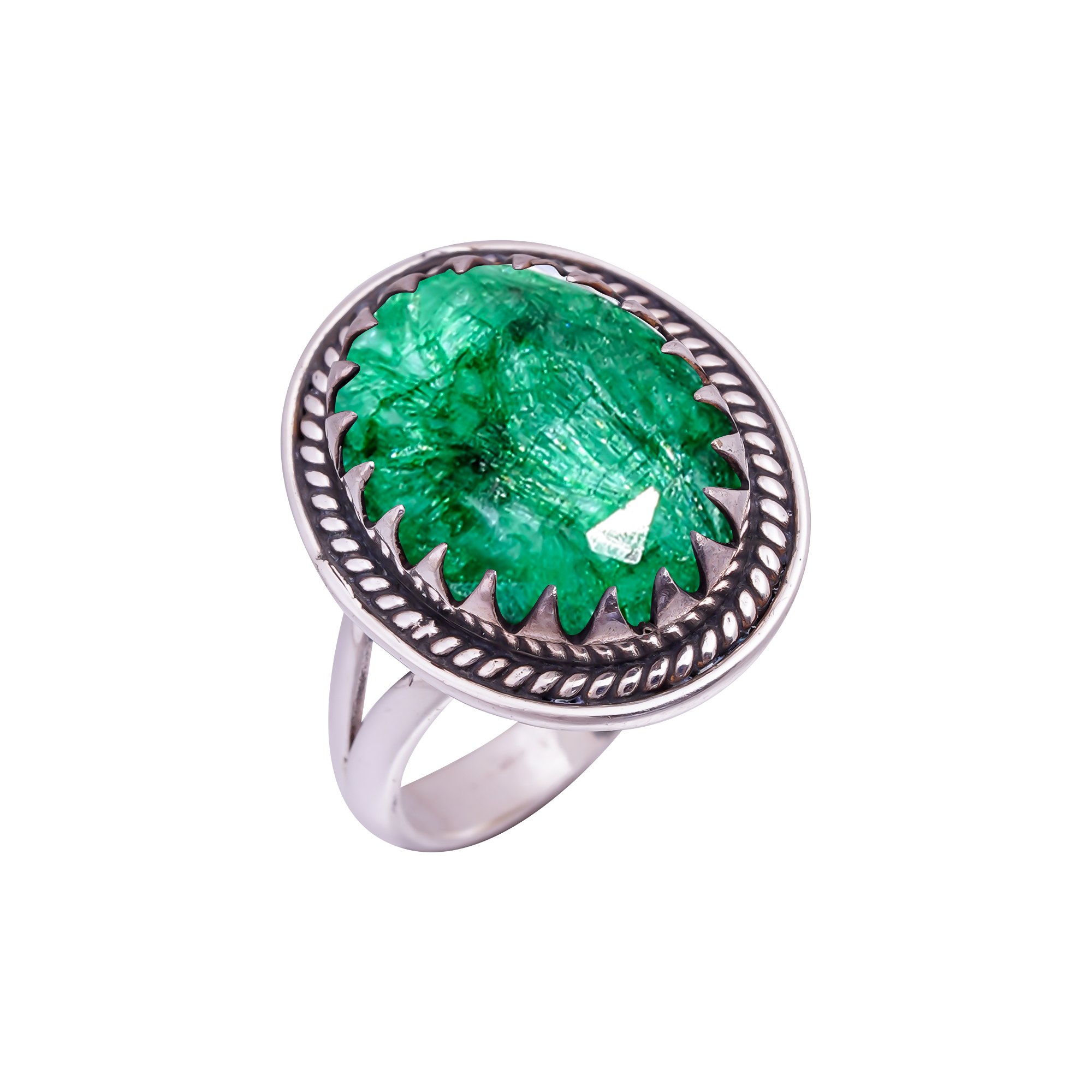 Emerlad - Dyed Quartz Gemstone 925 Sterling Silver Ring