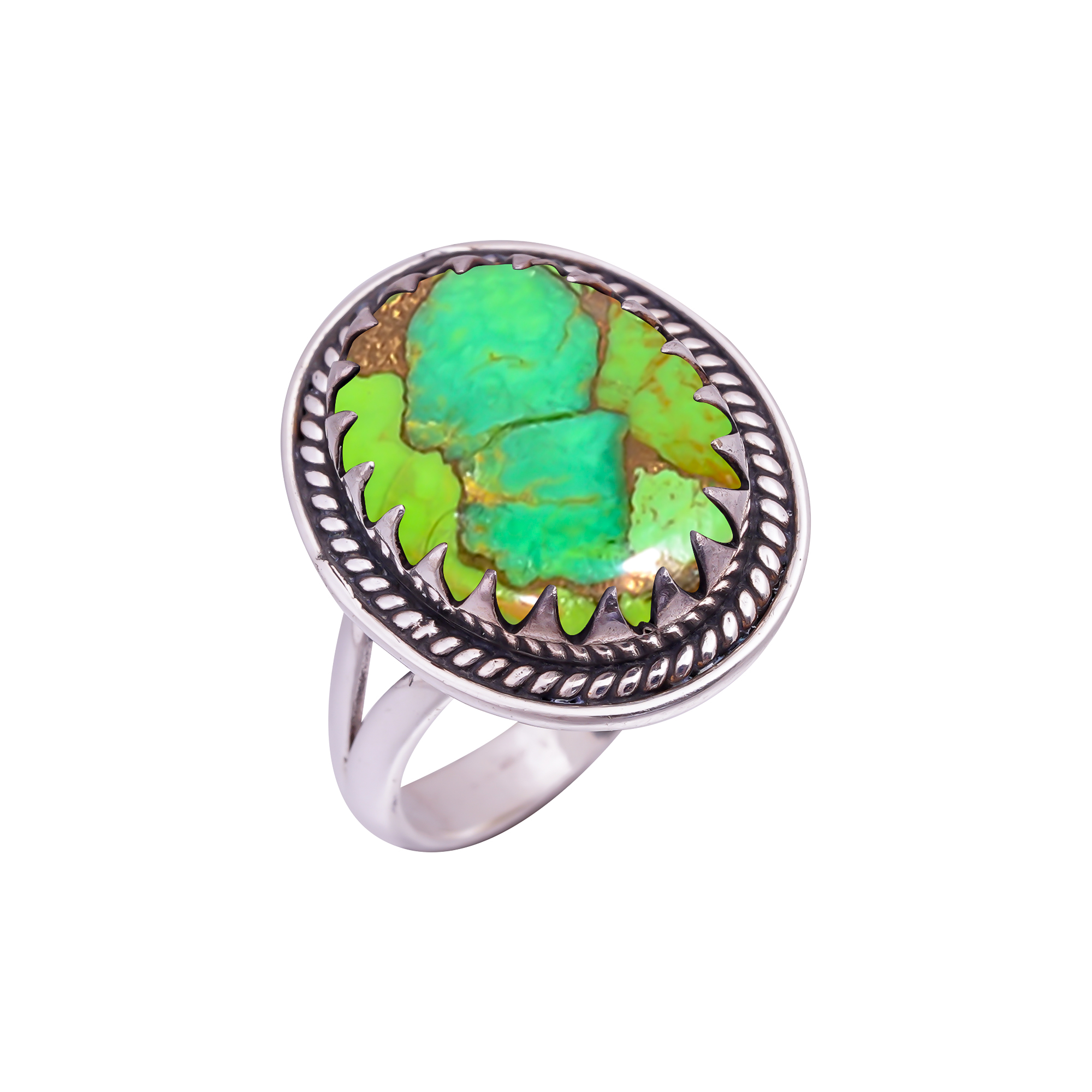 Copper Green Turquoise Gemstone 925 Sterling Silver Ring