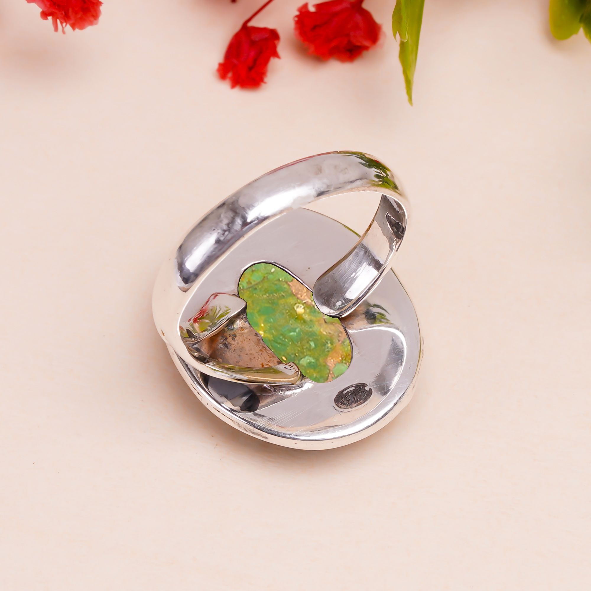 Copper Green Turquoise Gemstone 925 Sterling Silver Ring