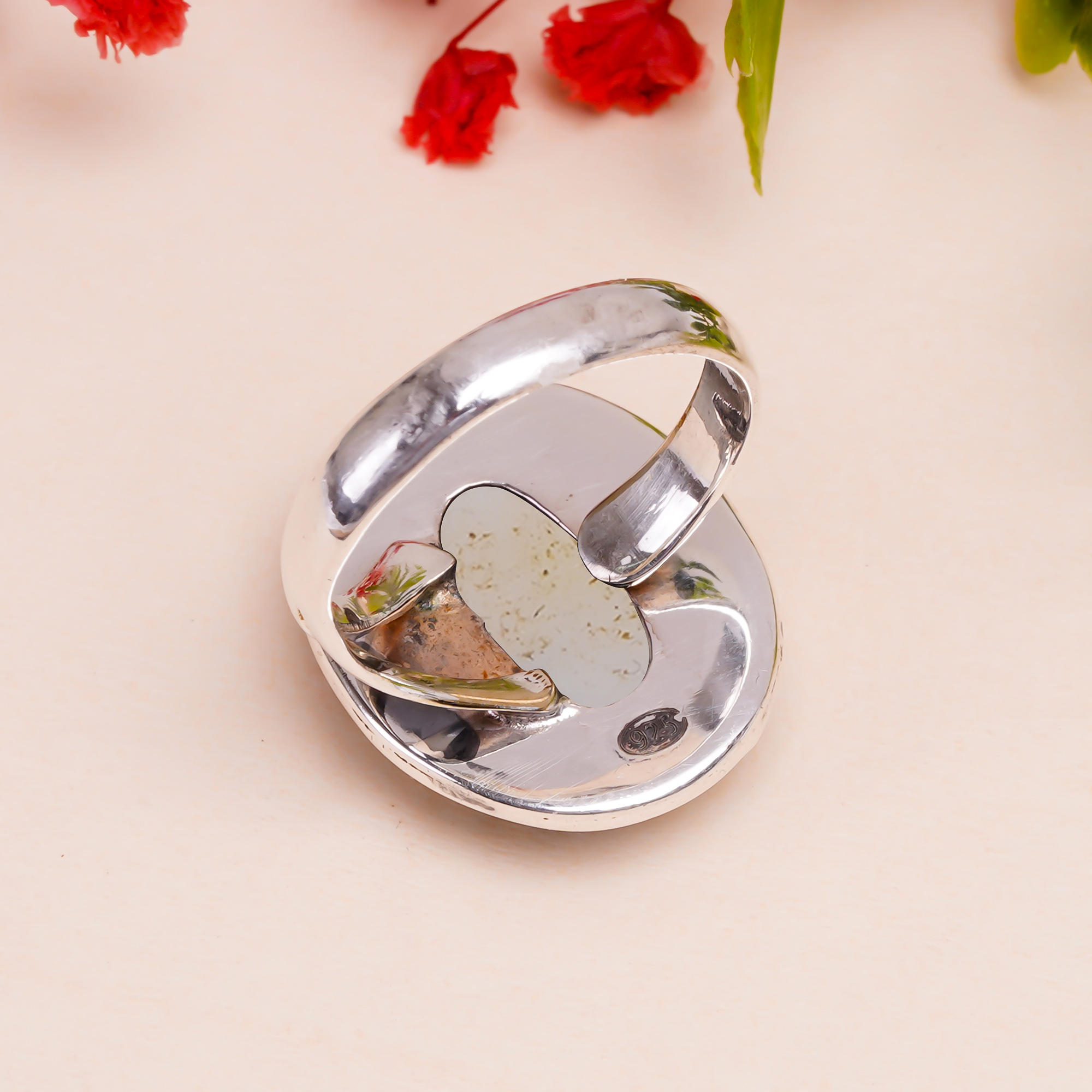 Snow White Titanium Agate Drusy Gemstone 925 Sterling Silver Ring