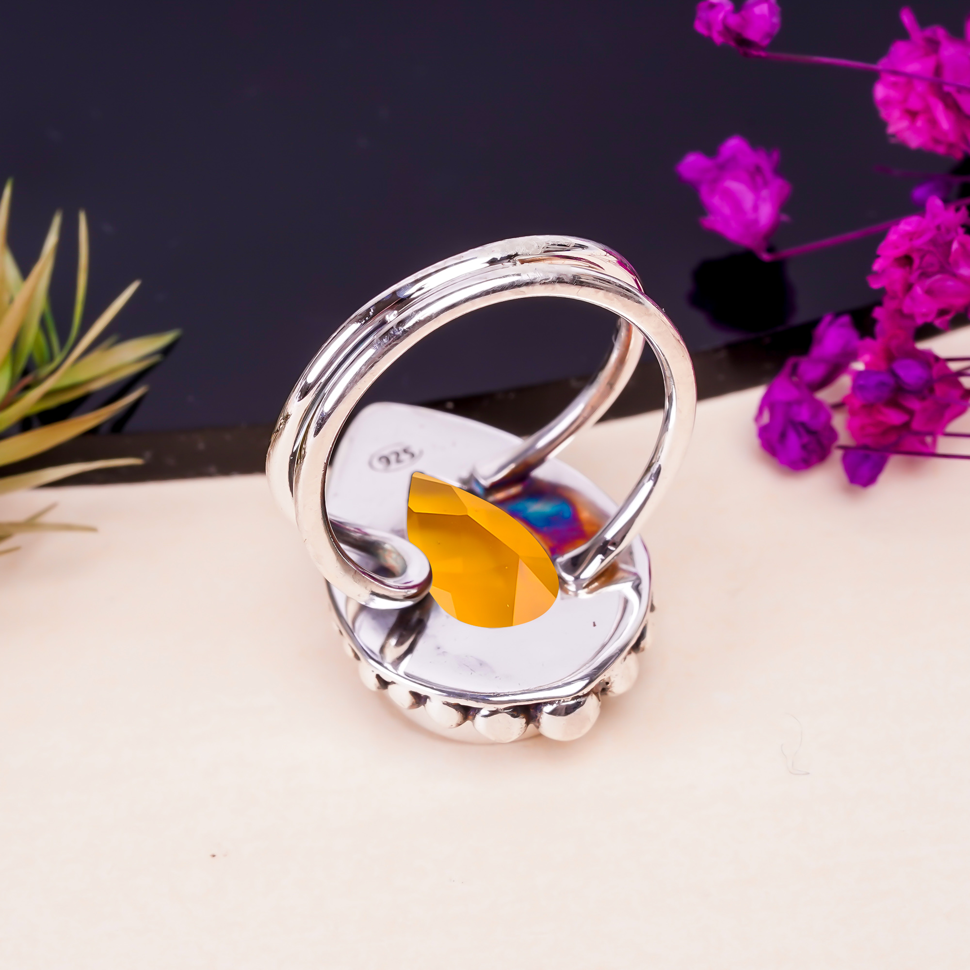 Citrine - Simulated Gemstone 925 Sterling Silver Ring