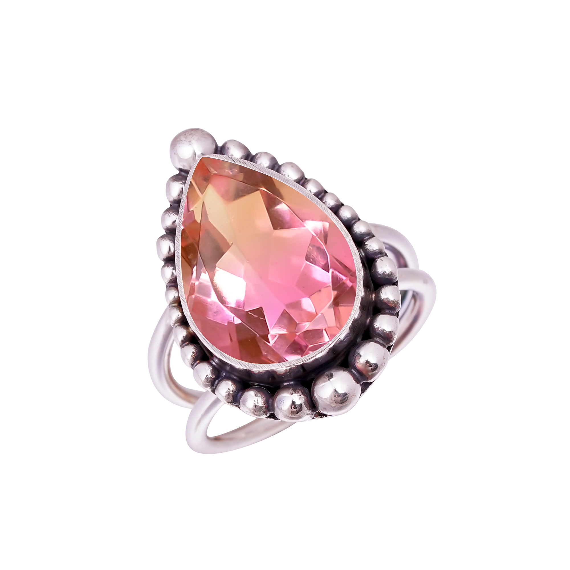 Bi-Colour Tourmaline - Simulated Gemstone 925 Sterling Silver Ring