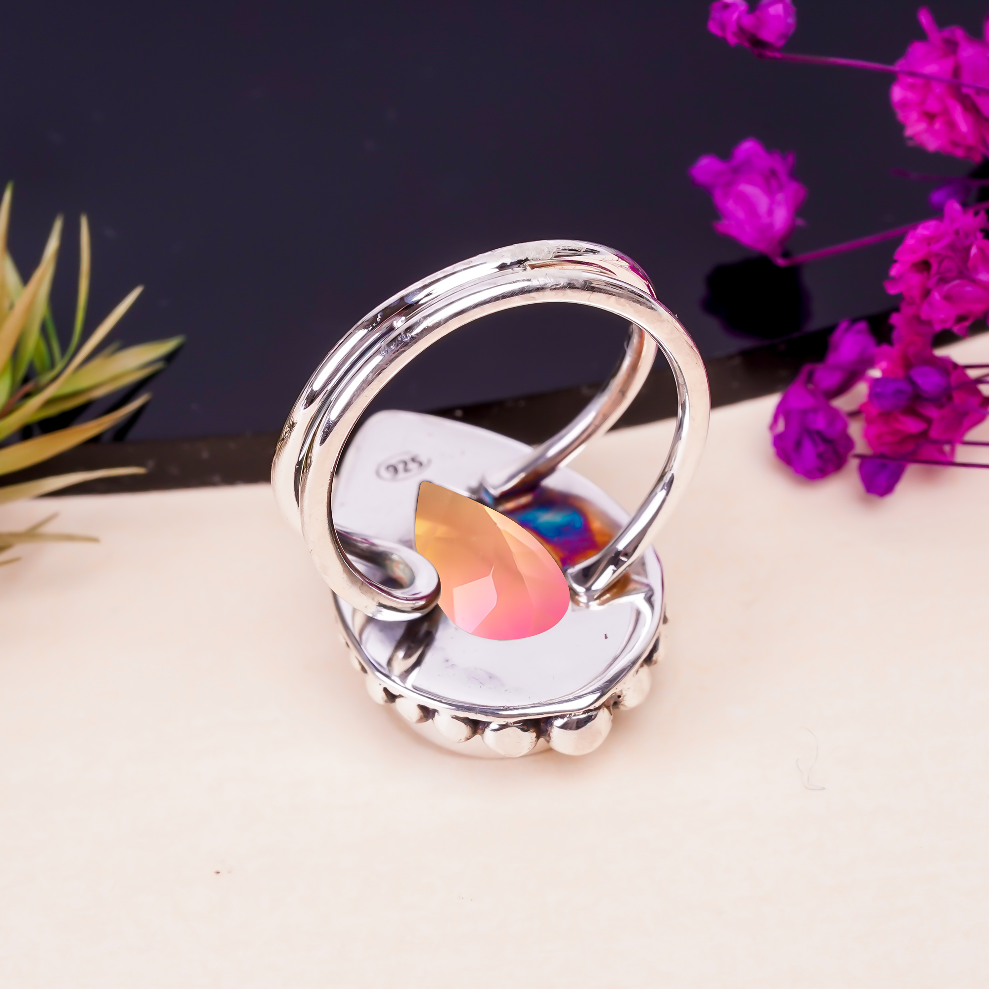 Bi-Colour Tourmaline - Simulated Gemstone 925 Sterling Silver Ring