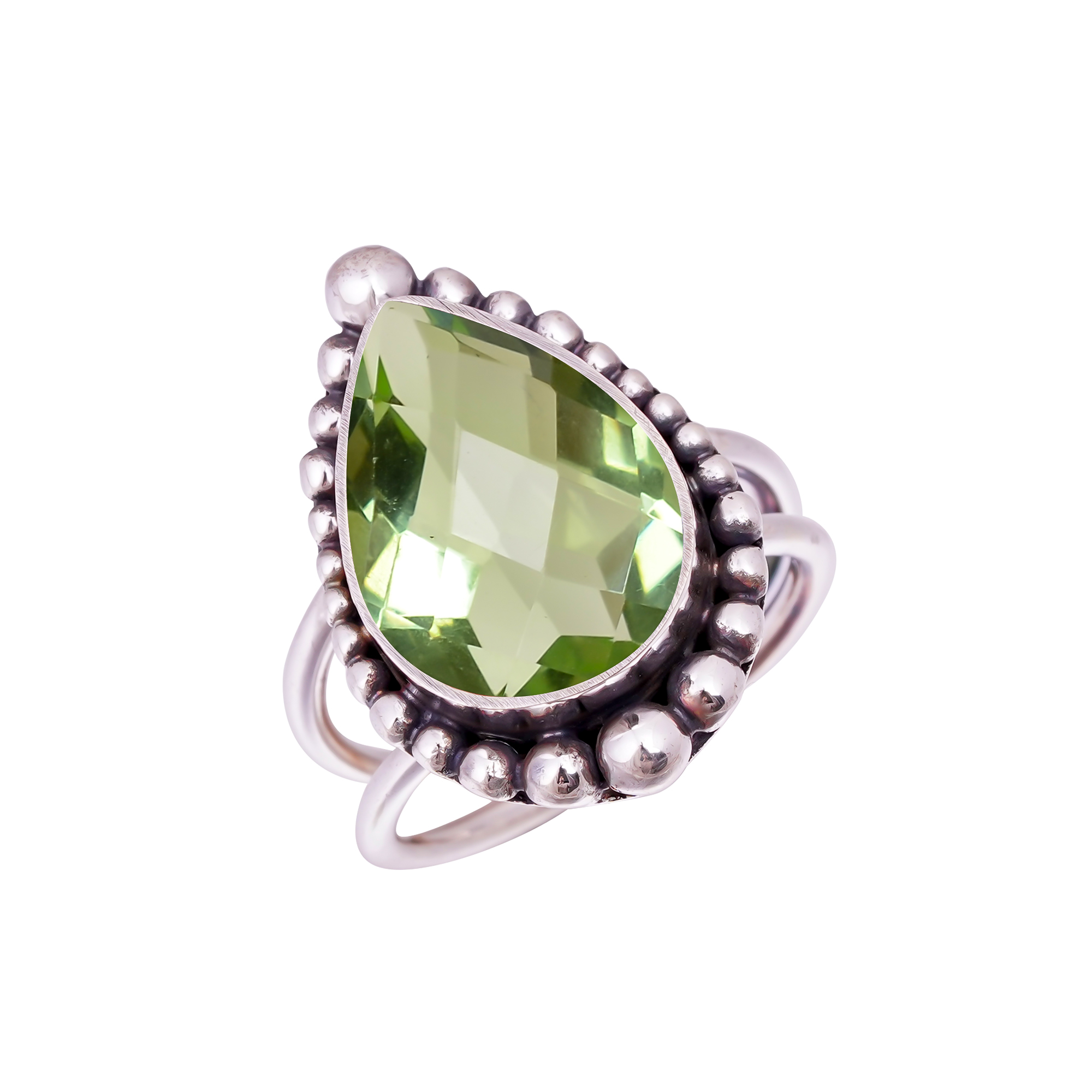 Green Amethyst - Simulated Gemstone 925 Sterling Silver Ring