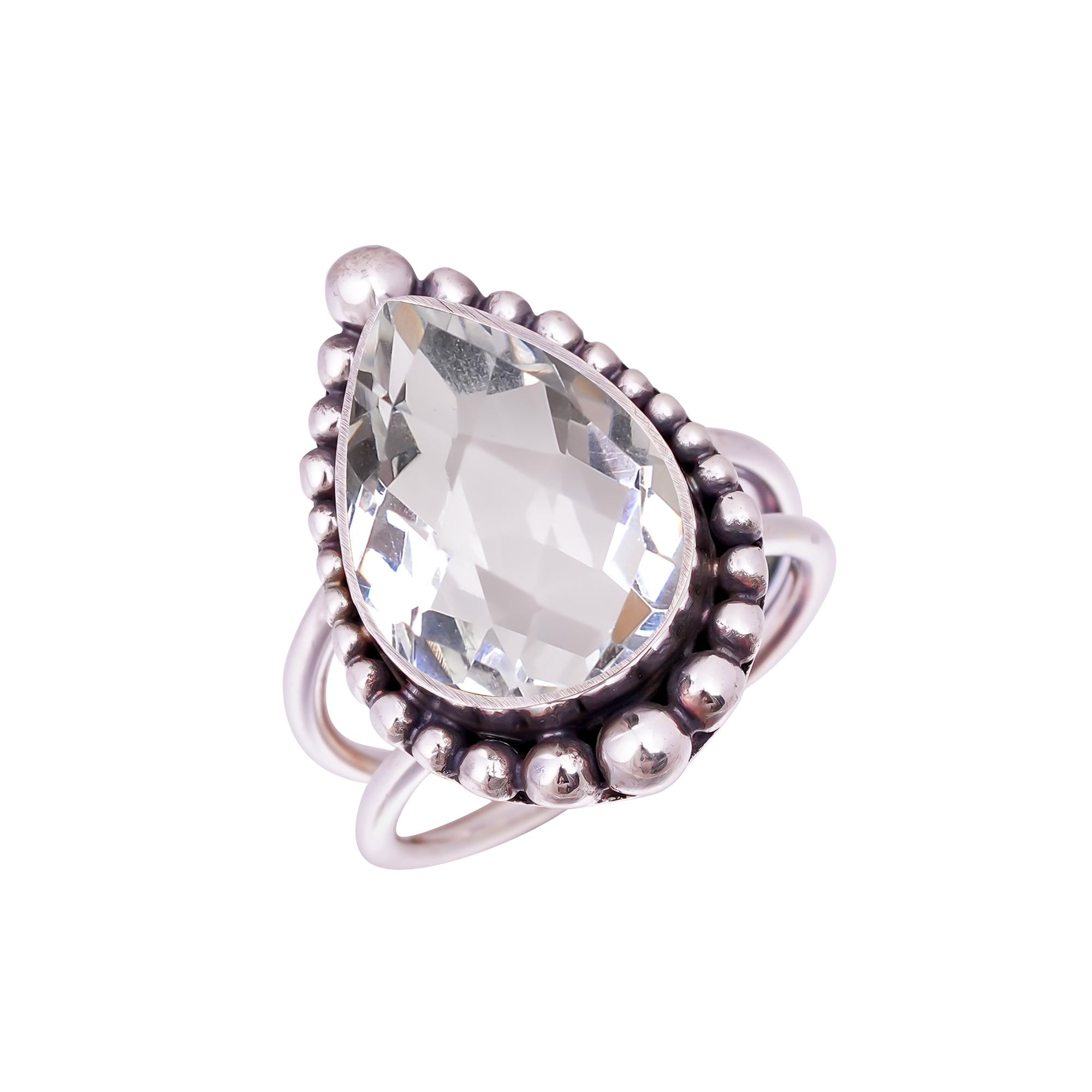 White Topaz - Simulated Gemstone 925 Sterling Silver Ring