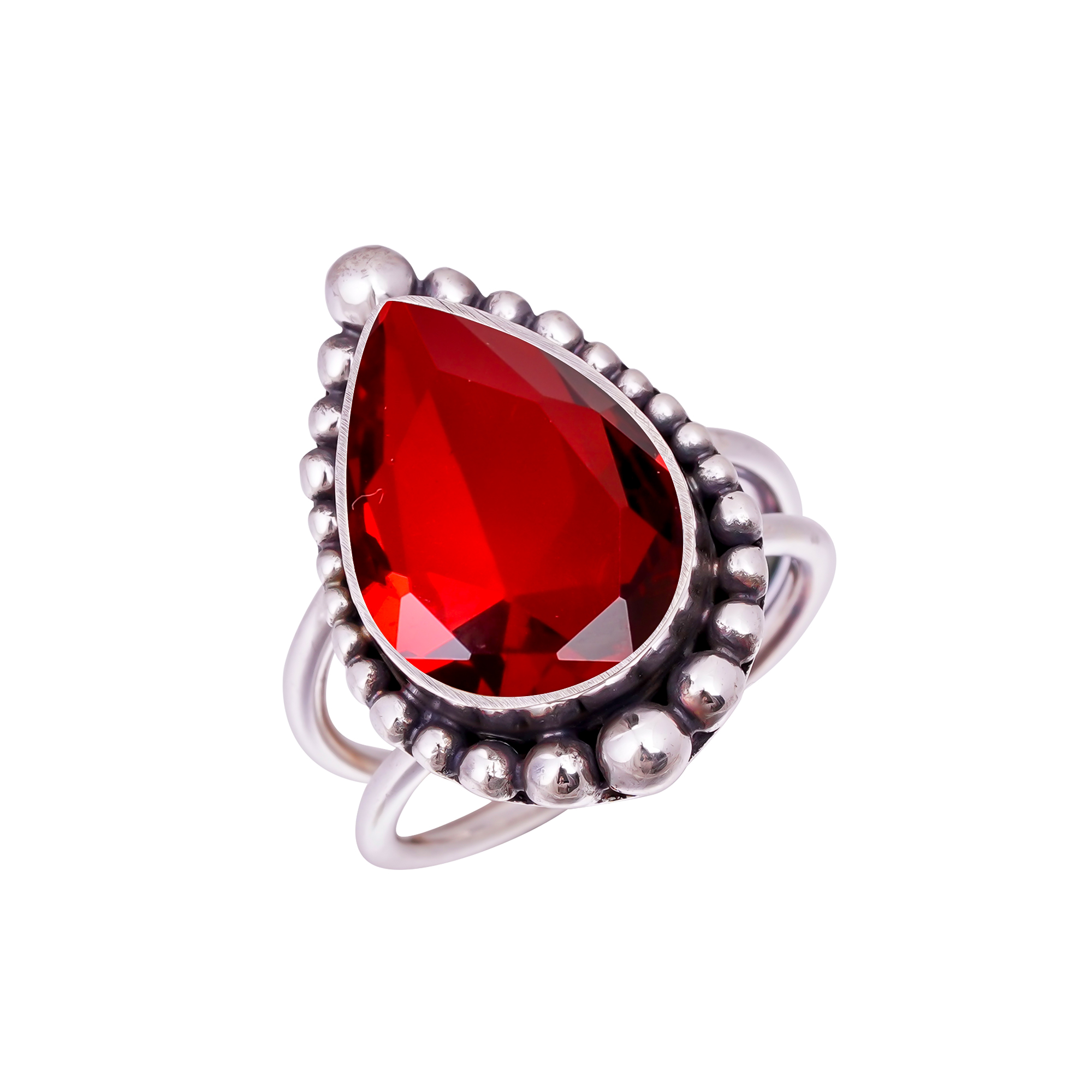Red Garnet - Simulated Gemstone 925 Sterling Silver Ring