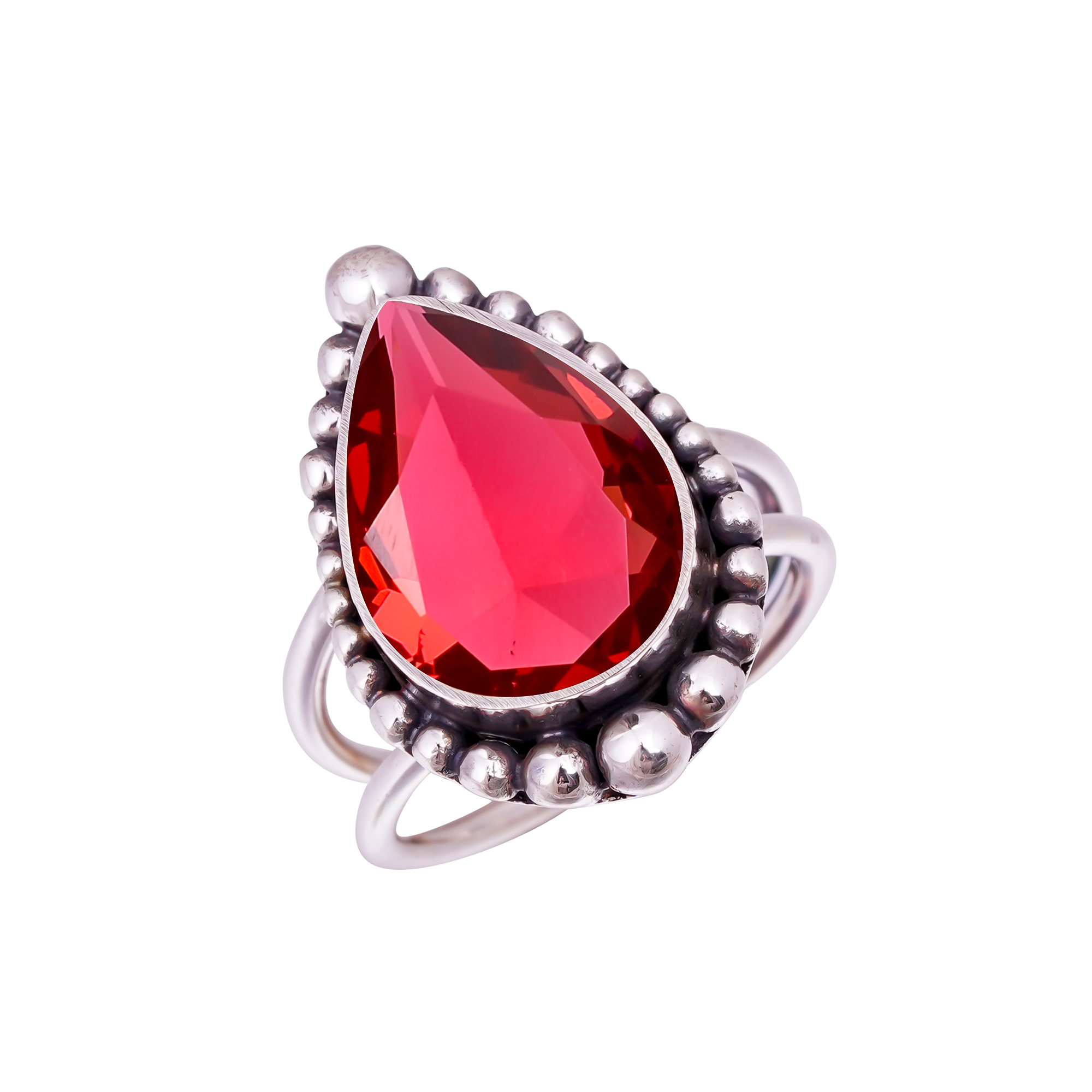 Pink Rubellite Tourmaline - Simulated Gemstone 925 Sterling Silver Ring