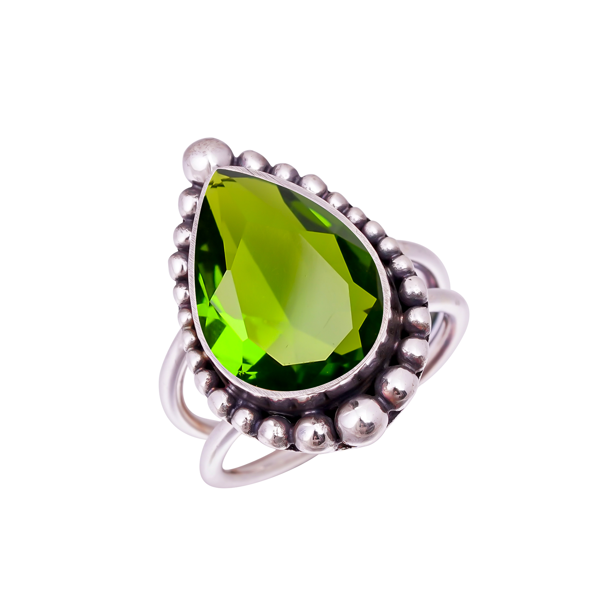 Peridot - Simulated Gemstone 925 Sterling Silver Ring