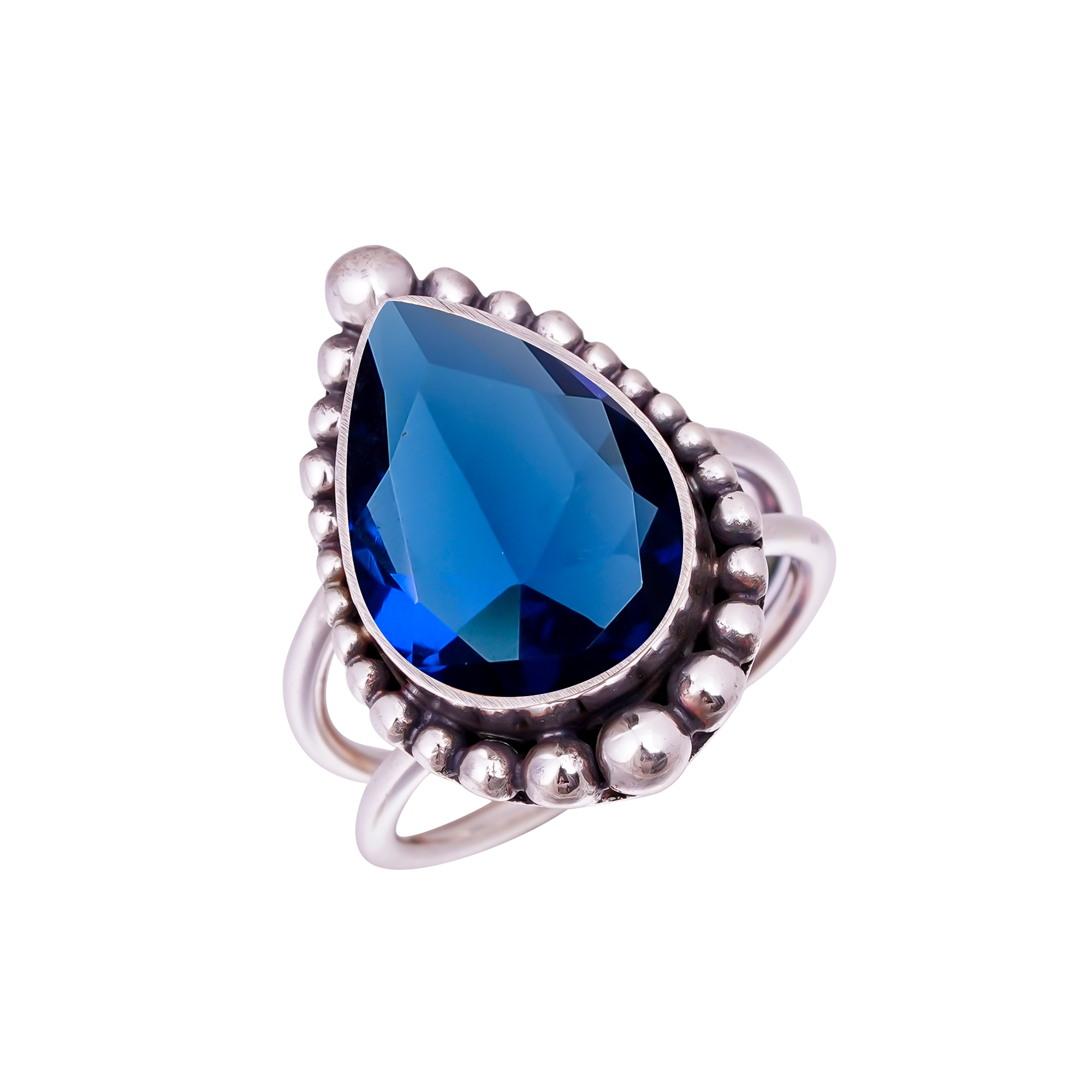 Blue Sapphire - Simulated Gemstone 925 Sterling Silver Ring