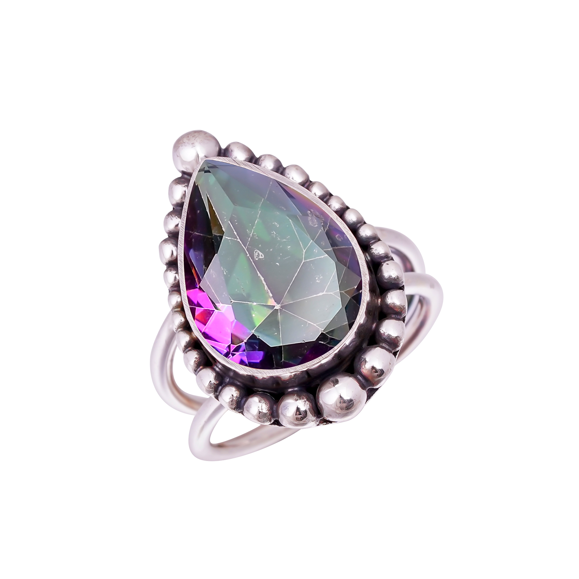 Rainbow Mystic Fire Topaz - Simulated Gemstone 925 Sterling Silver Ring