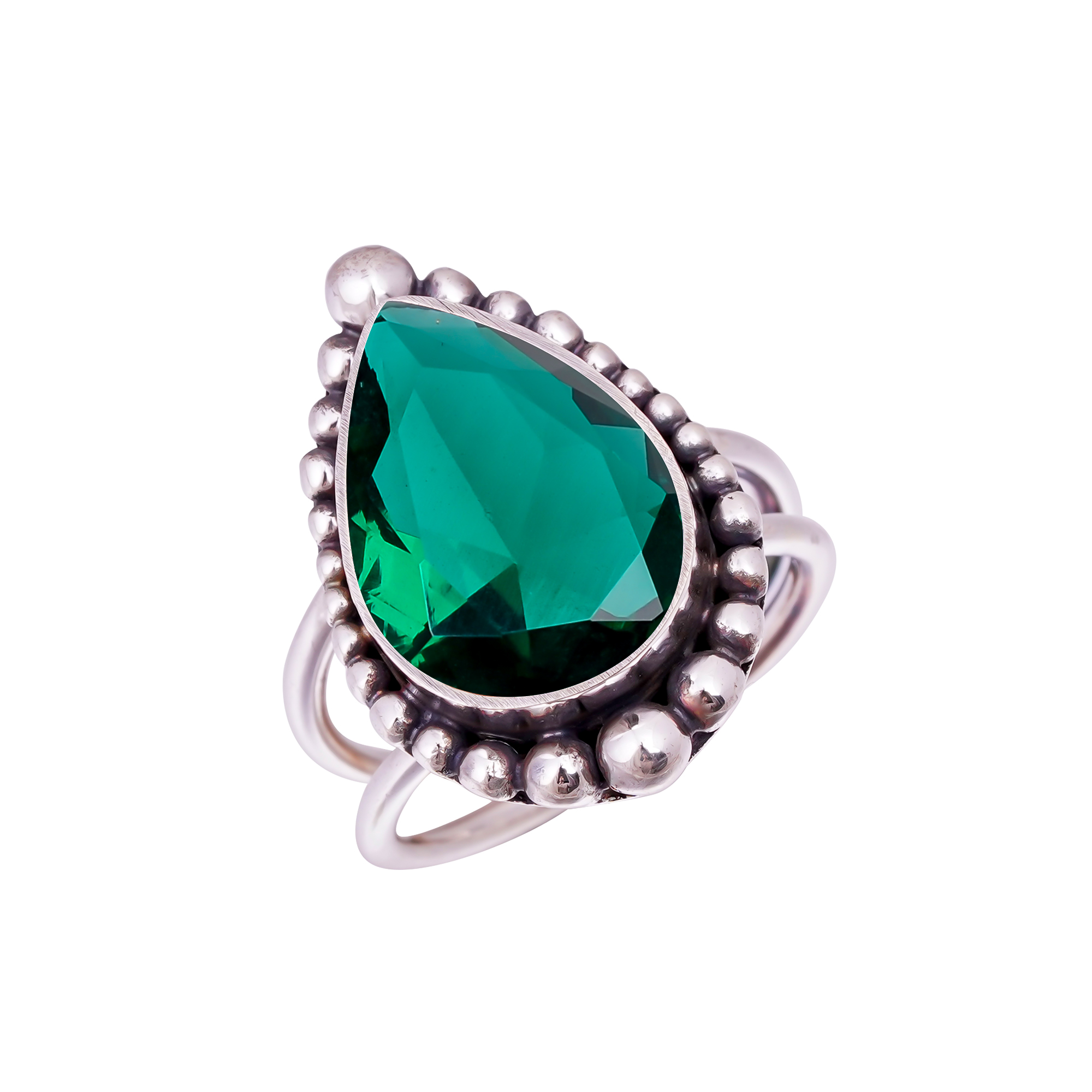 Emerald Simulated Gemstone 925 Sterling Silver Ring
