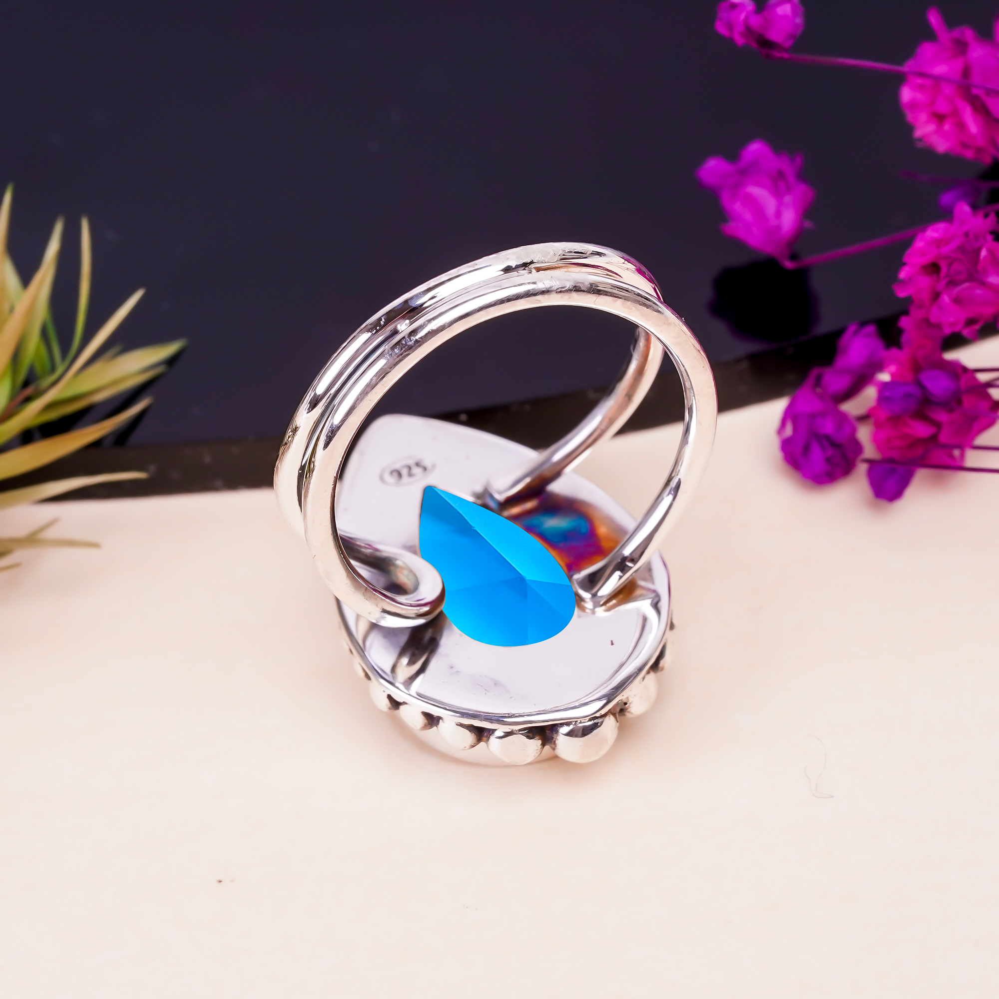 London Blue Topaz - Simulated Gemstone 925 Sterling Silver Ring