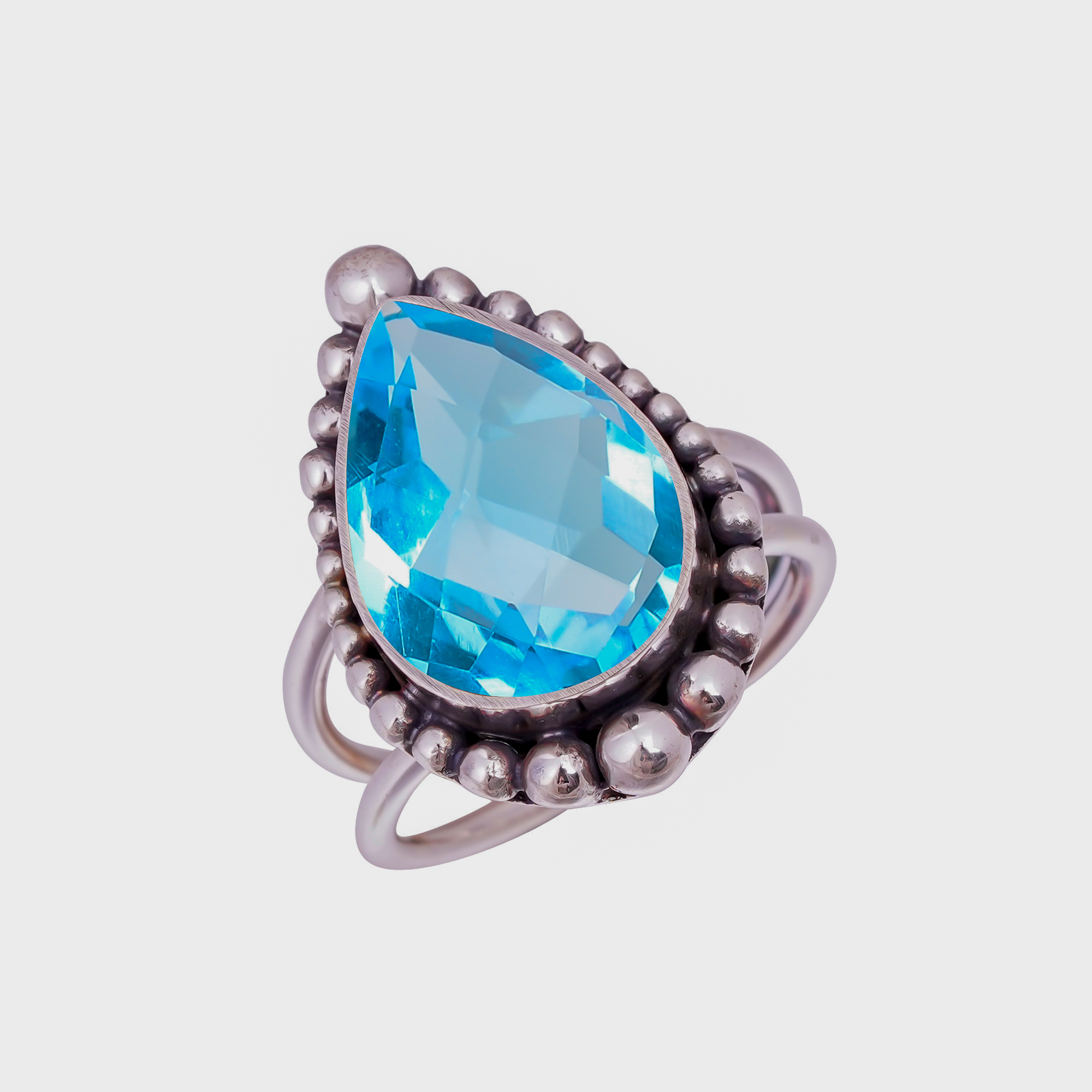 Blue Topaz - Simulated Gemstone 925 Sterling Silver Ring
