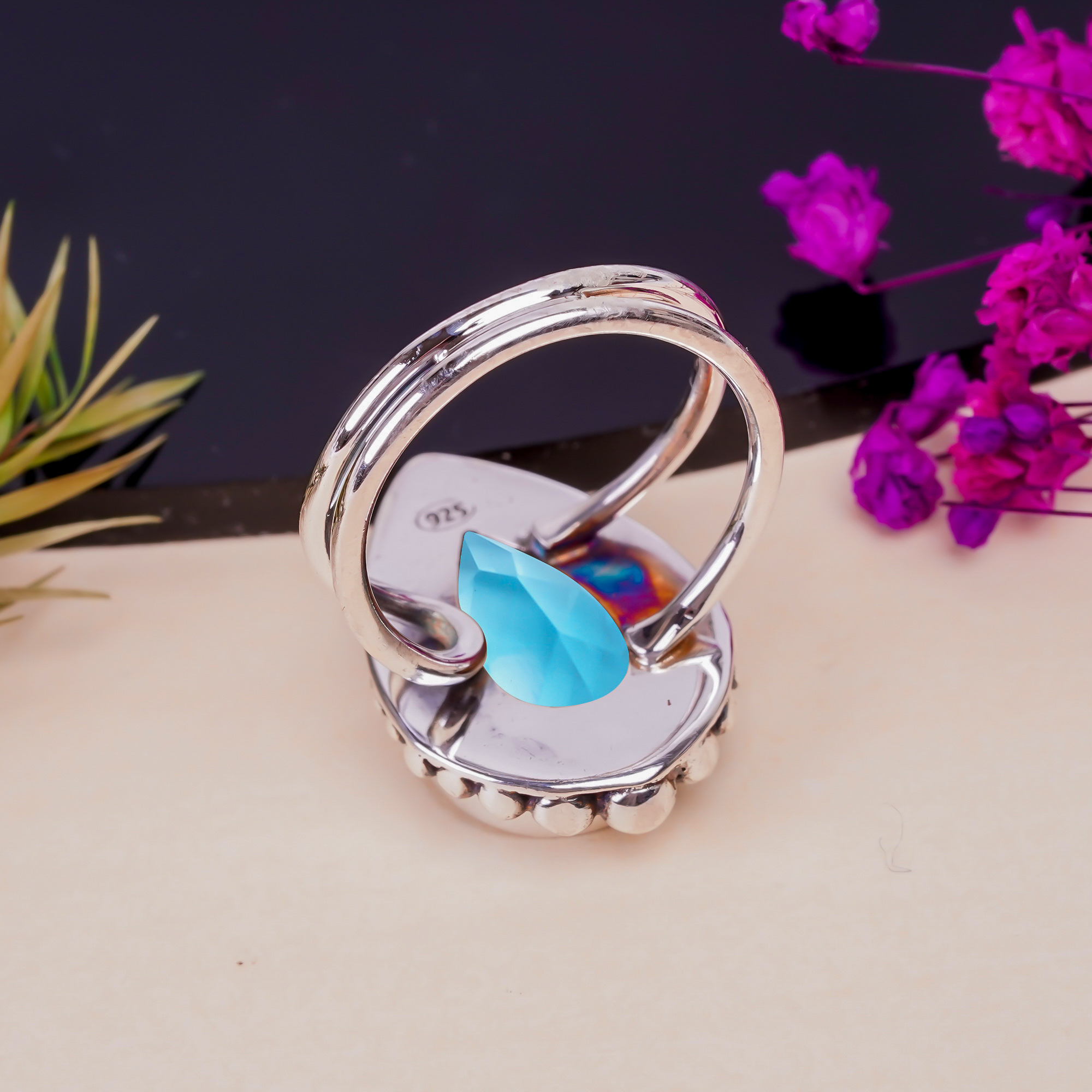 Blue Topaz - Simulated Gemstone 925 Sterling Silver Ring