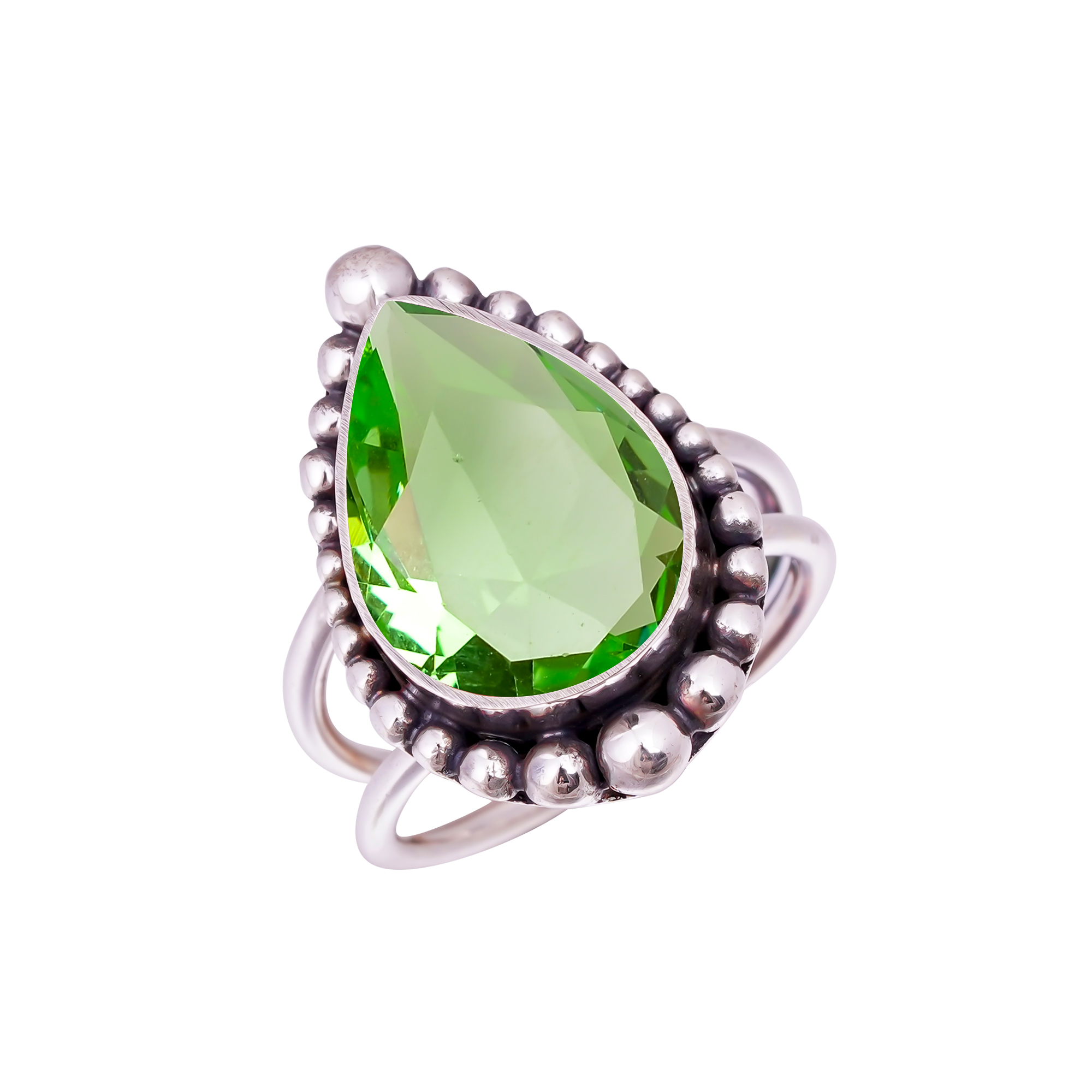 Green Amethyst - Simulated Gemstone 925 Sterling Silver Ring
