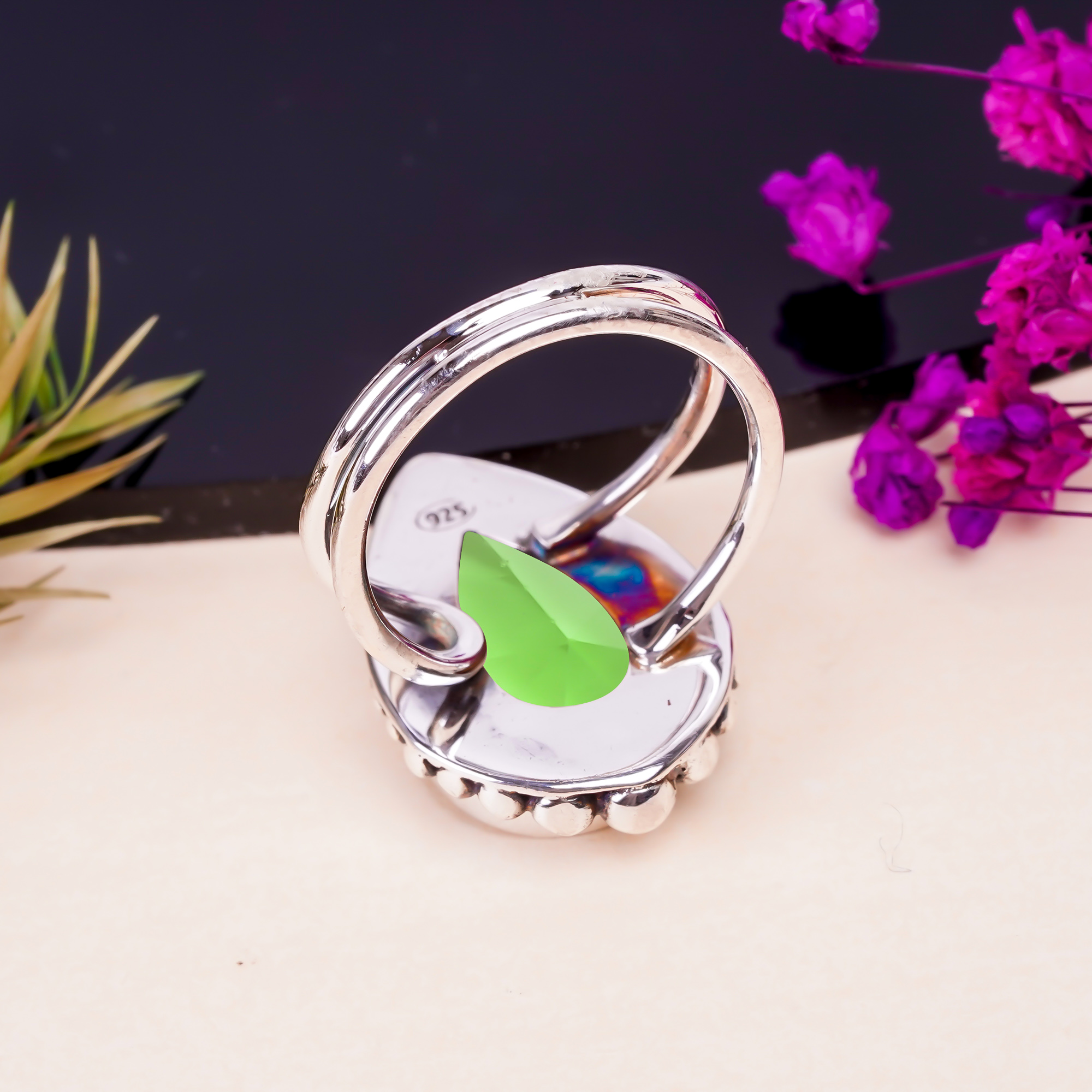Green Amethyst - Simulated Gemstone 925 Sterling Silver Ring