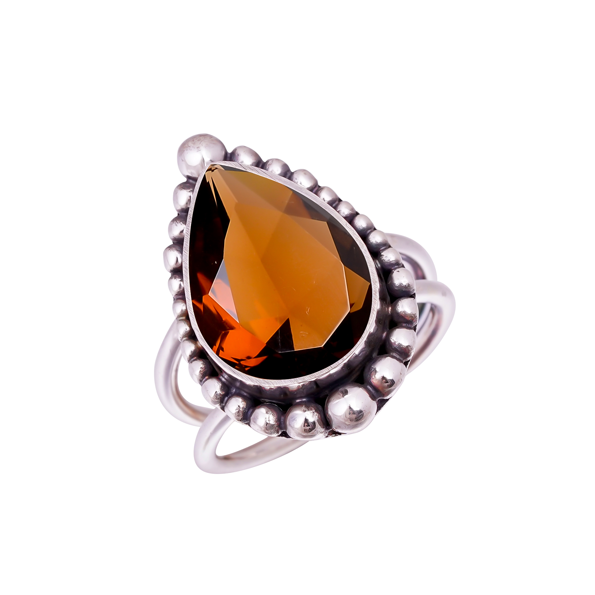 Champagne Quartz - Simulated Gemstone 925 Sterling Silver Ring