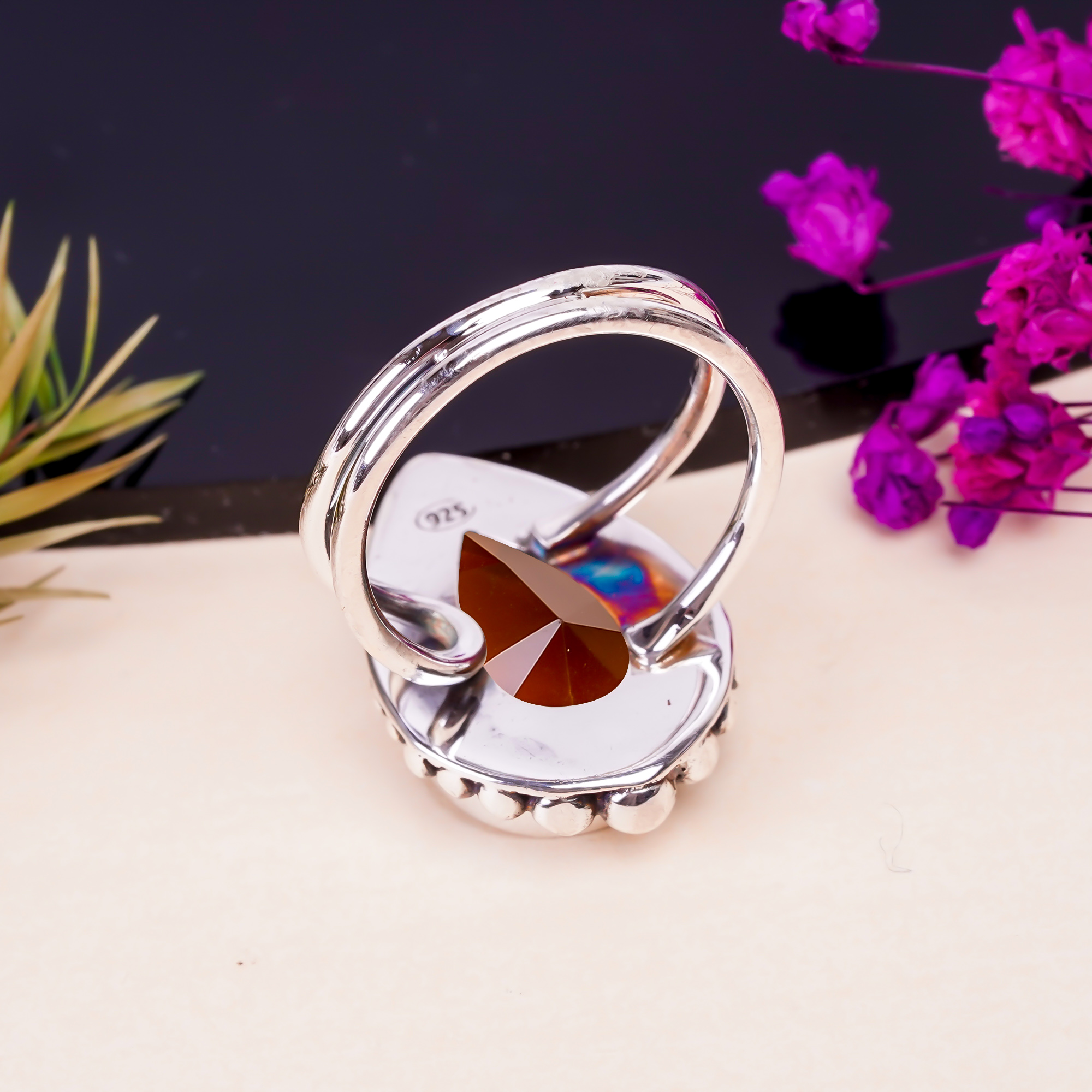 Champagne Quartz - Simulated Gemstone 925 Sterling Silver Ring