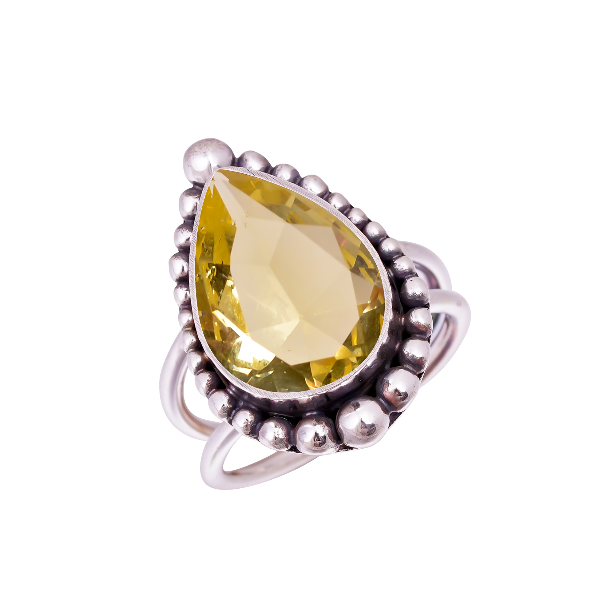 Lemon Quartz - Simulated Gemstone 925 Sterling Silver Ring