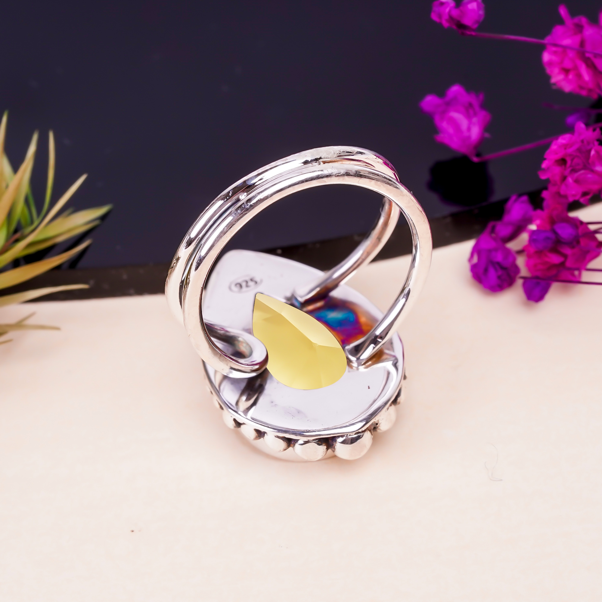 Lemon Quartz - Simulated Gemstone 925 Sterling Silver Ring