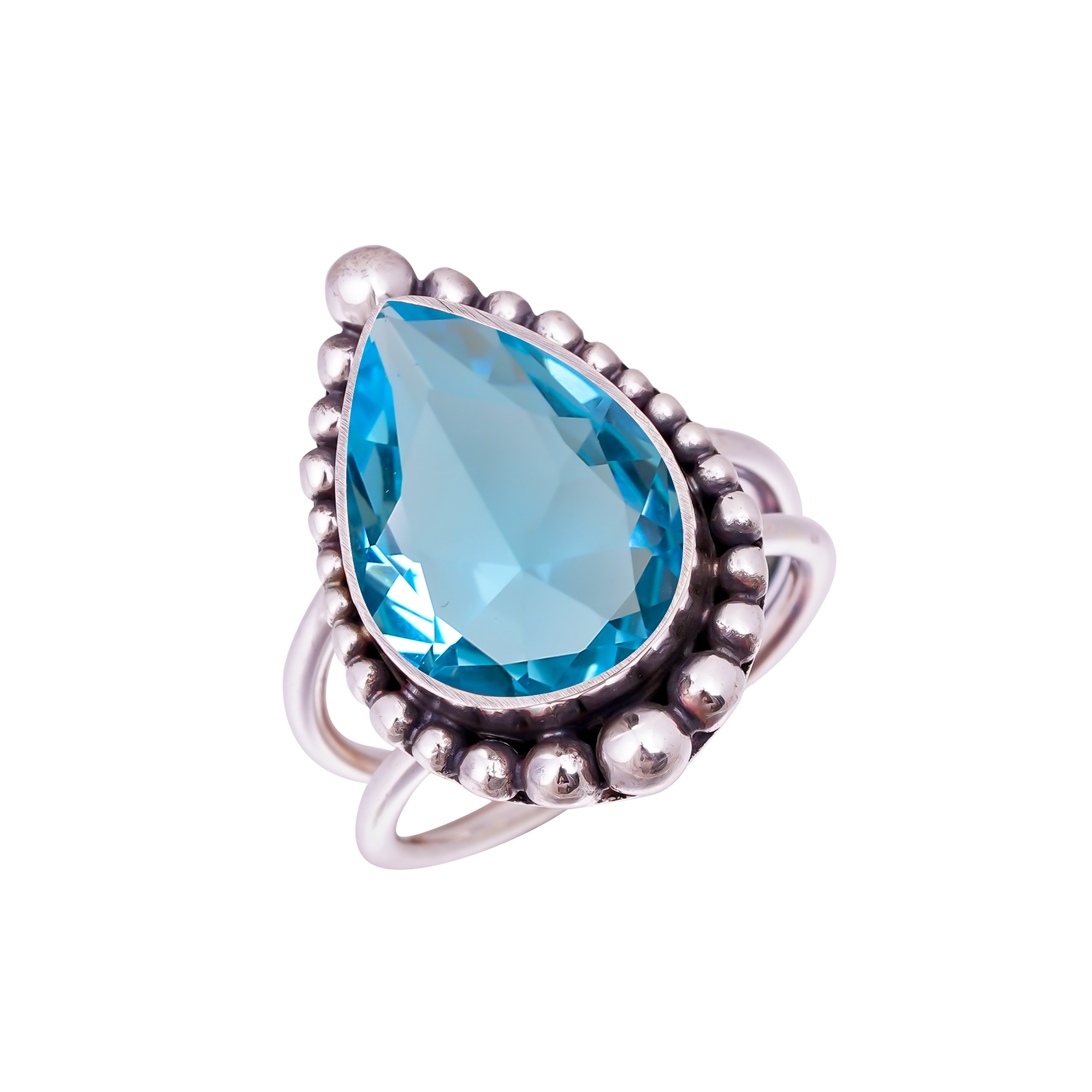 Blue Topaz - Simulated Gemstone 925 Sterling Silver Ring