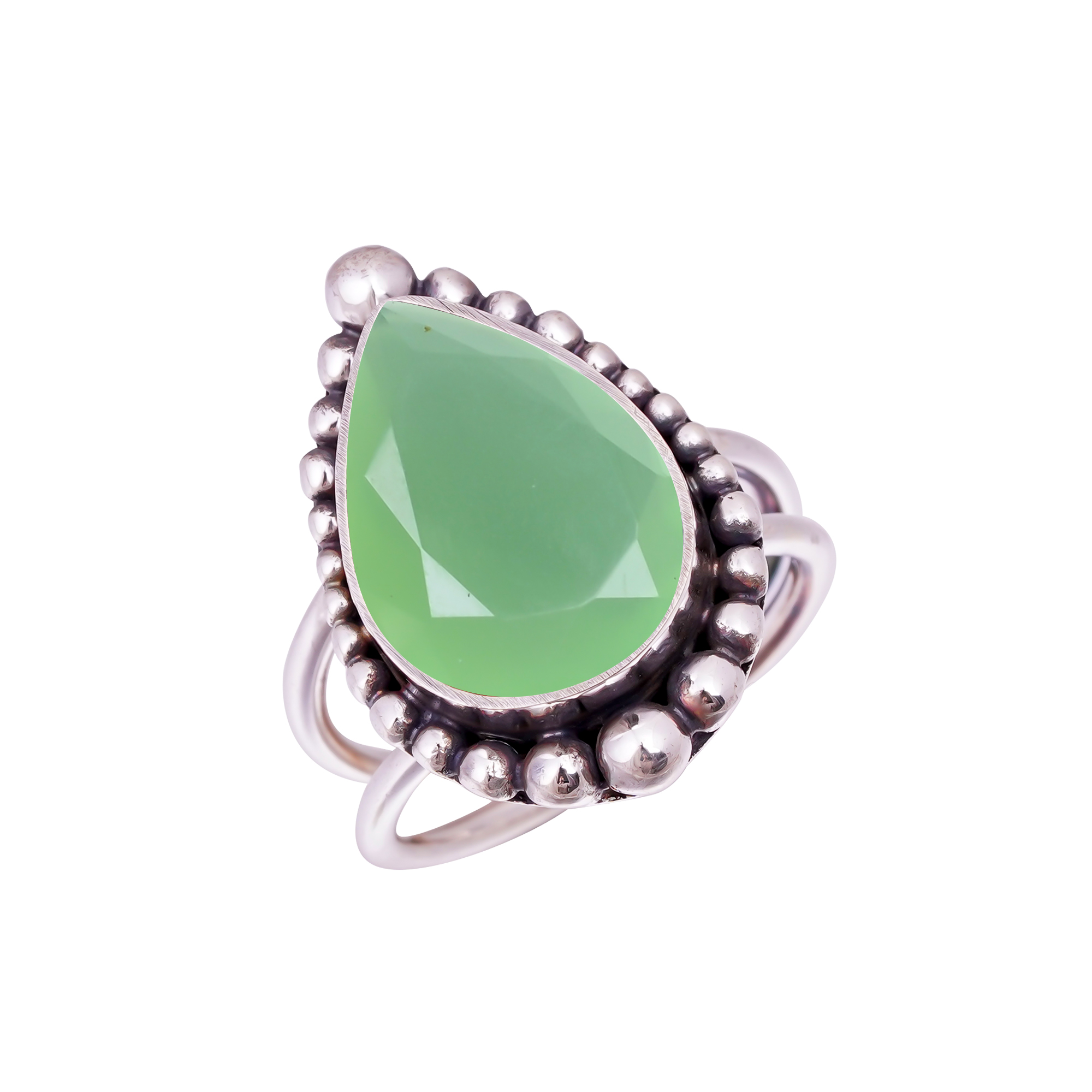 Green Chalcedony - Simulated Gemstone 925 Sterling Silver Ring