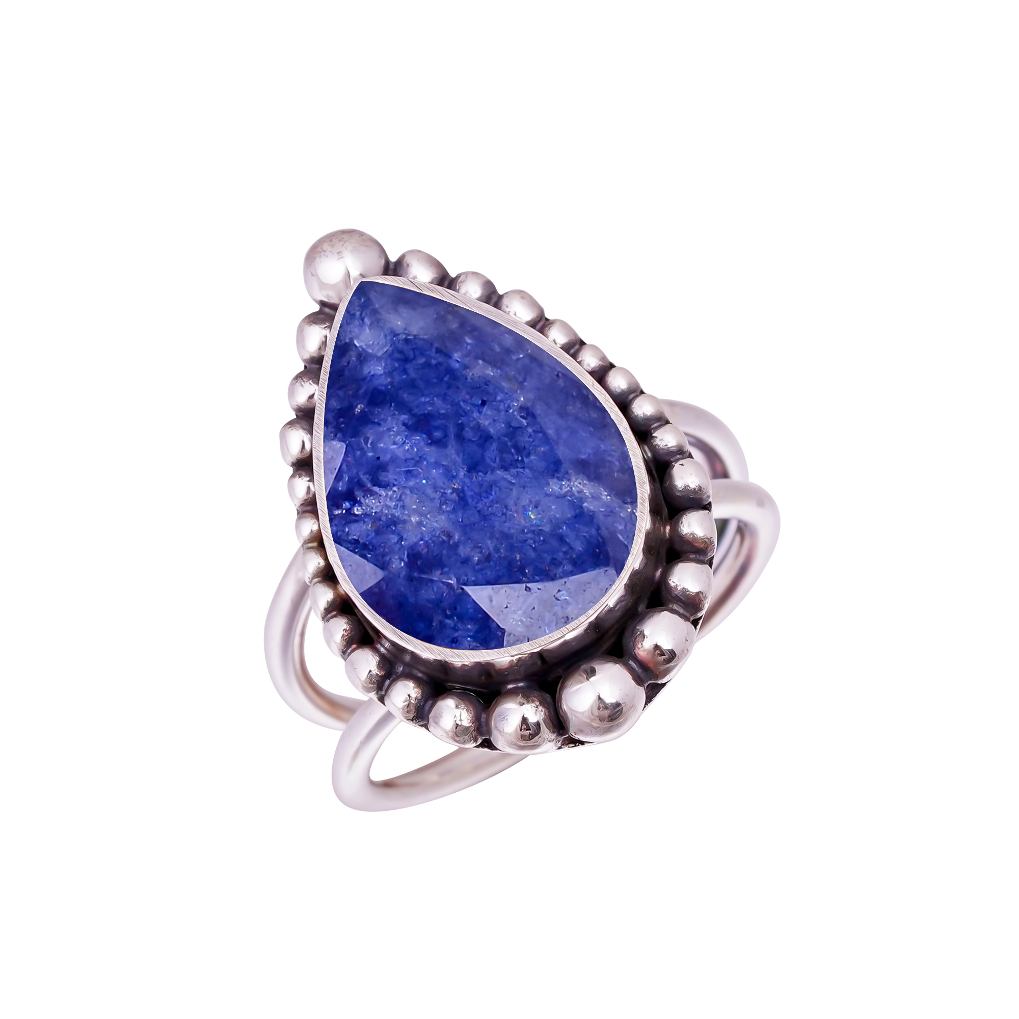 Blue Sapphire - Dyed Quartz Gemstone 925 Sterling Silver Ring