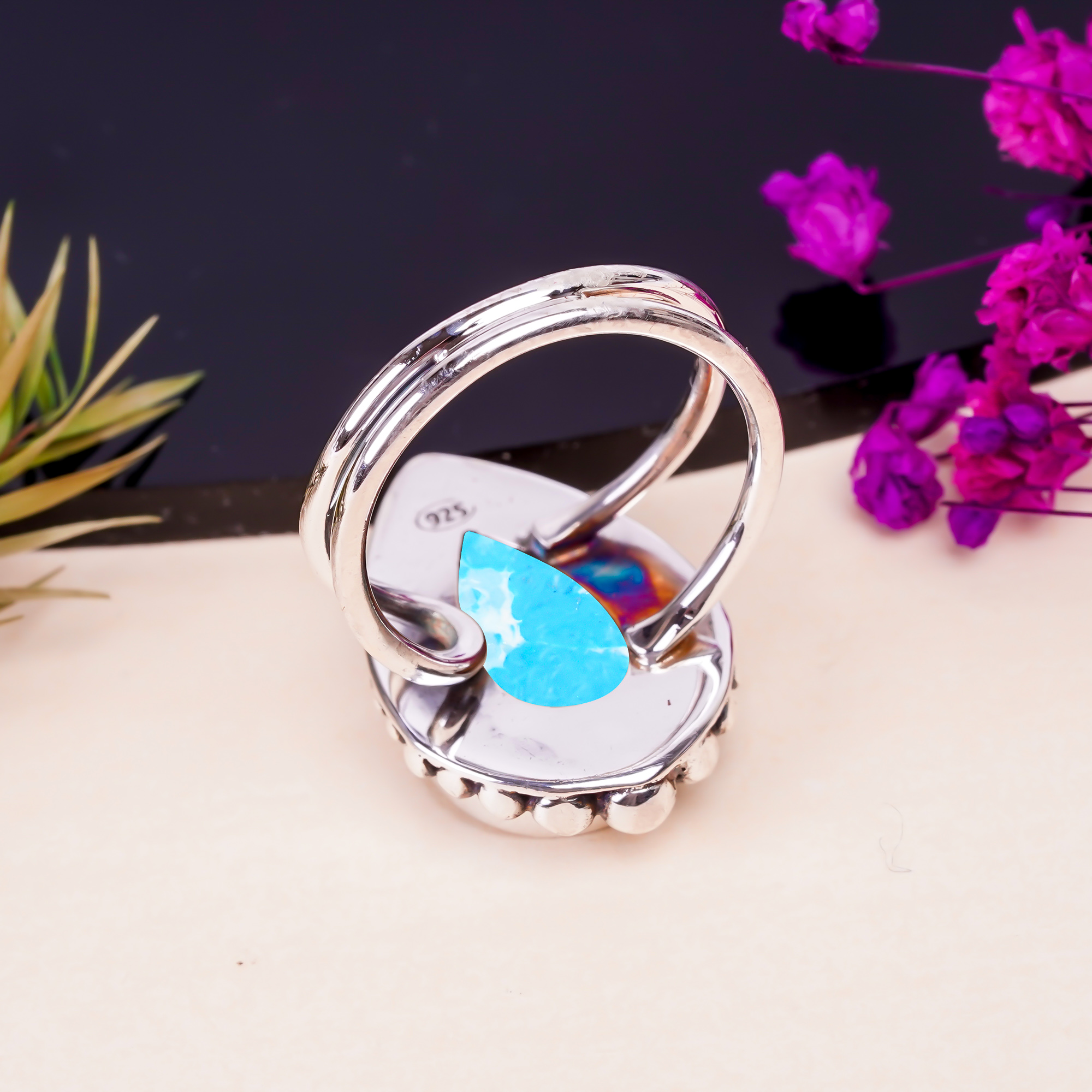 Larimar - Simulated Gemstone 925 Sterling Silver Ring