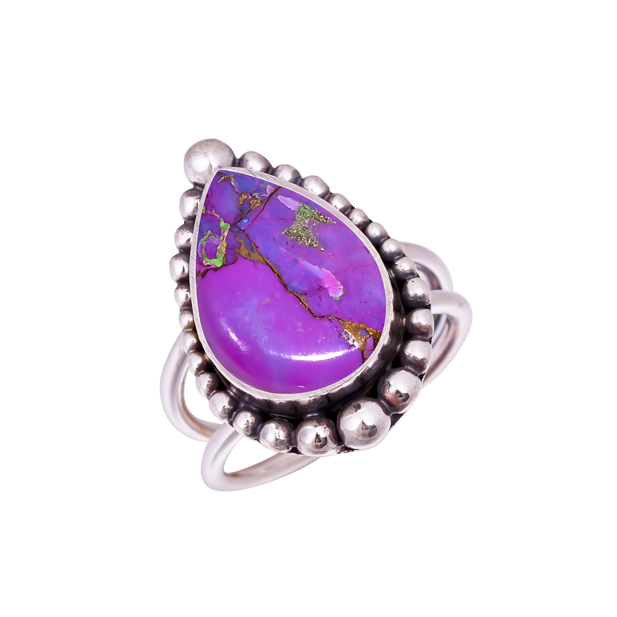 Copper Purple Turquoise Gemstone 925 Sterling Silver Ring