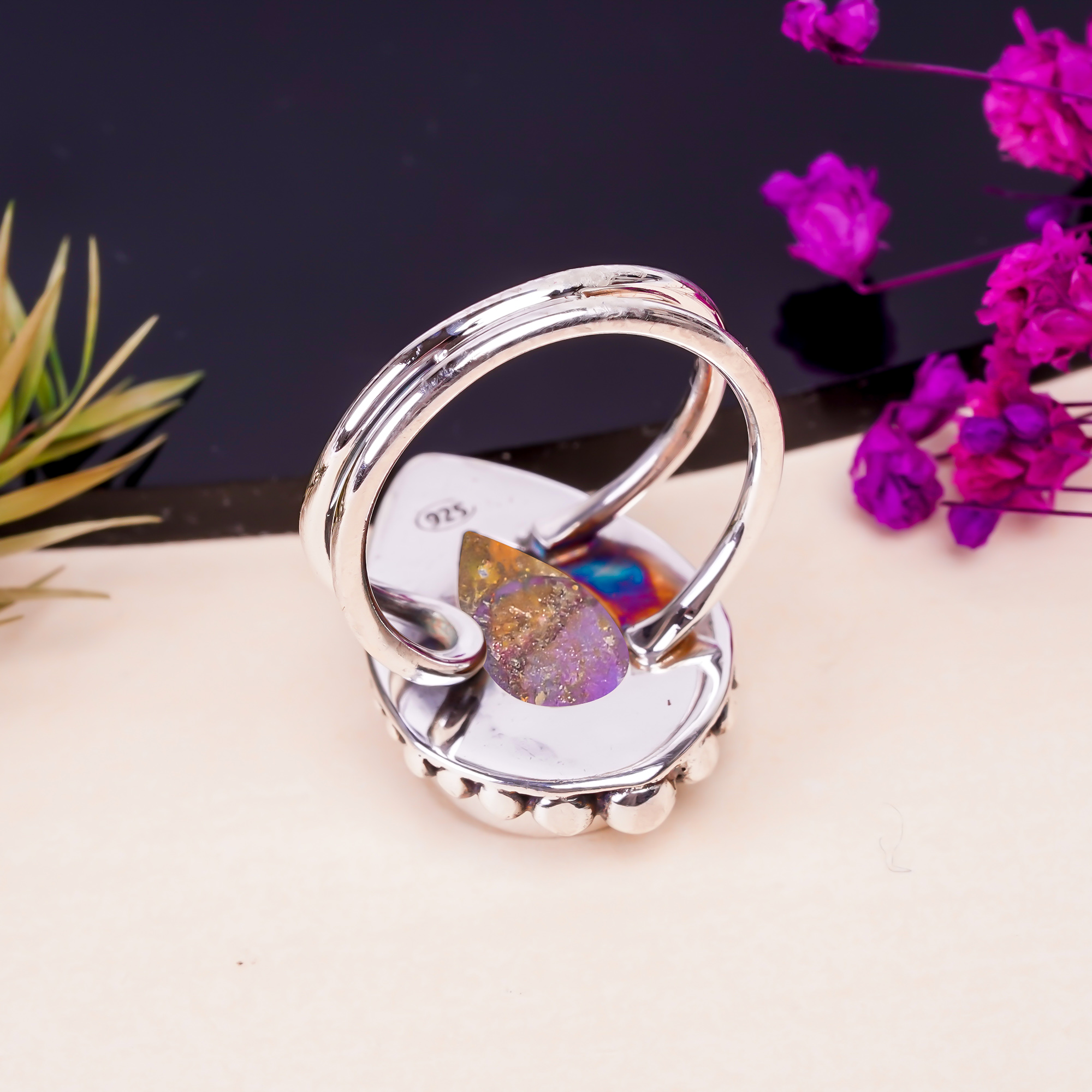 Copper Purple Turquoise Gemstone 925 Sterling Silver Ring