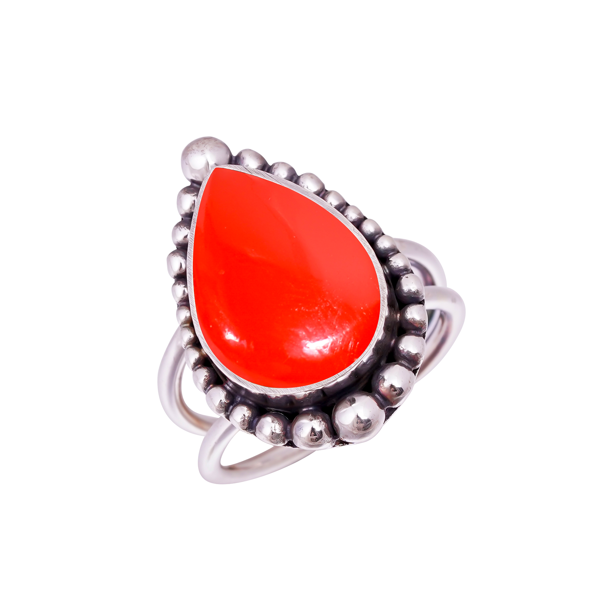 Red Coral - Simulated Gemstone 925 Sterling Silver Ring