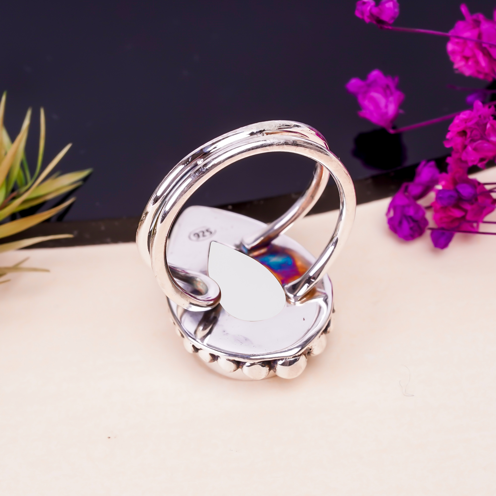 White Coral - Simulated Gemstone 925 Sterling Silver Ring