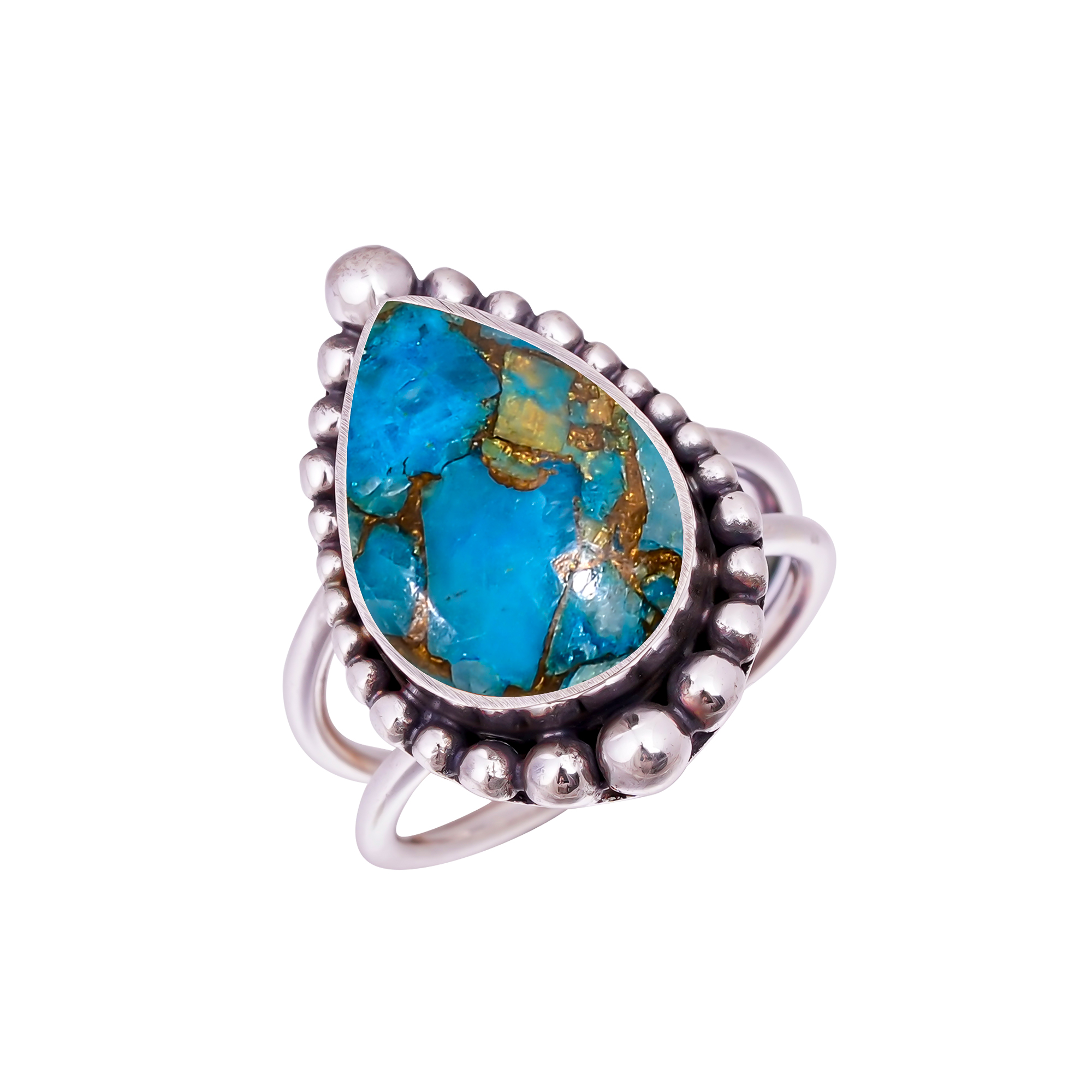 Copper Blue Turquoise Gemstone 925 Sterling Silver Ring