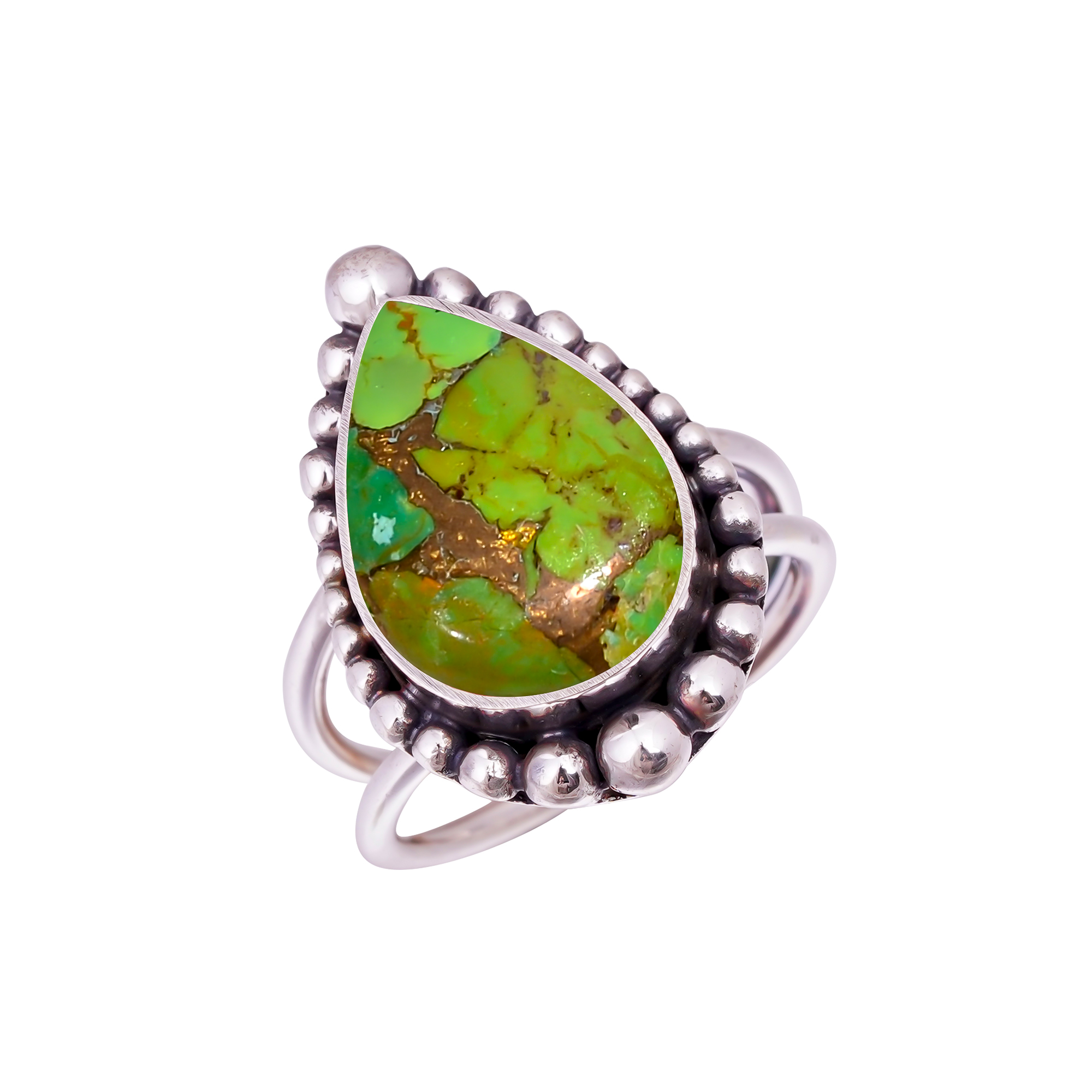 Copper Green Turquoise Gemstone 925 Sterling Silver Ring