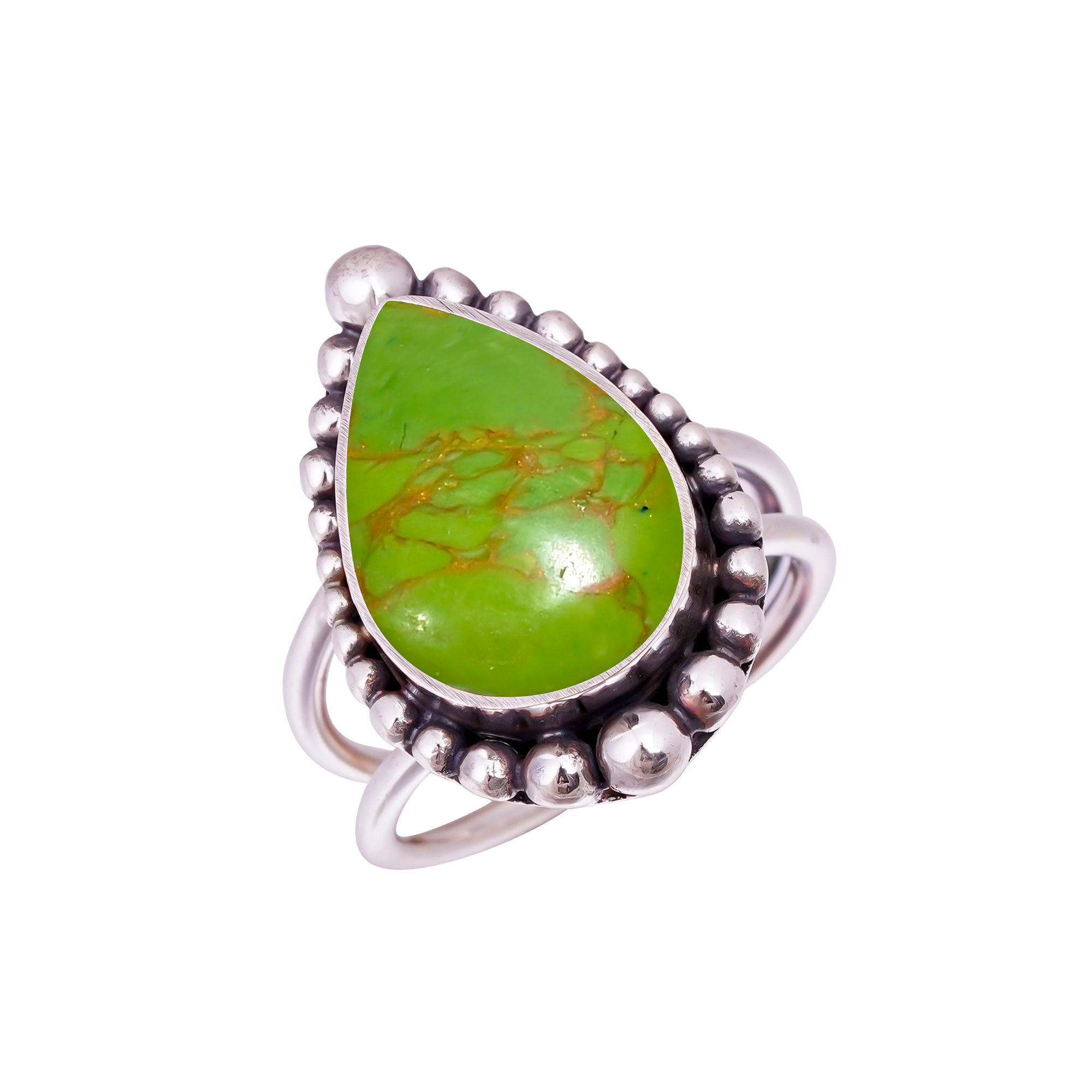 Copper Green Turquoise - Simulated Gemstone 925 Sterling Silver Ring