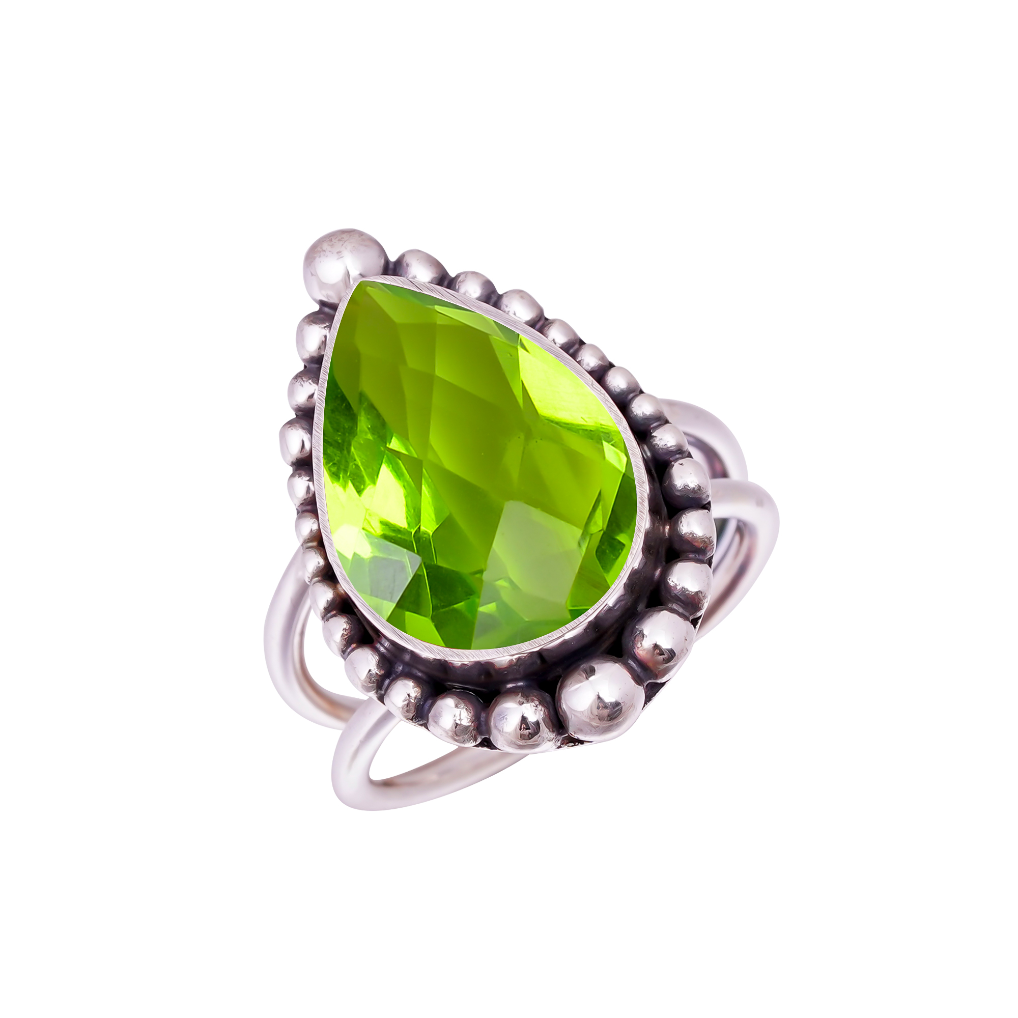 Peridot - Simulated Gemstone 925 Sterling Silver Ring