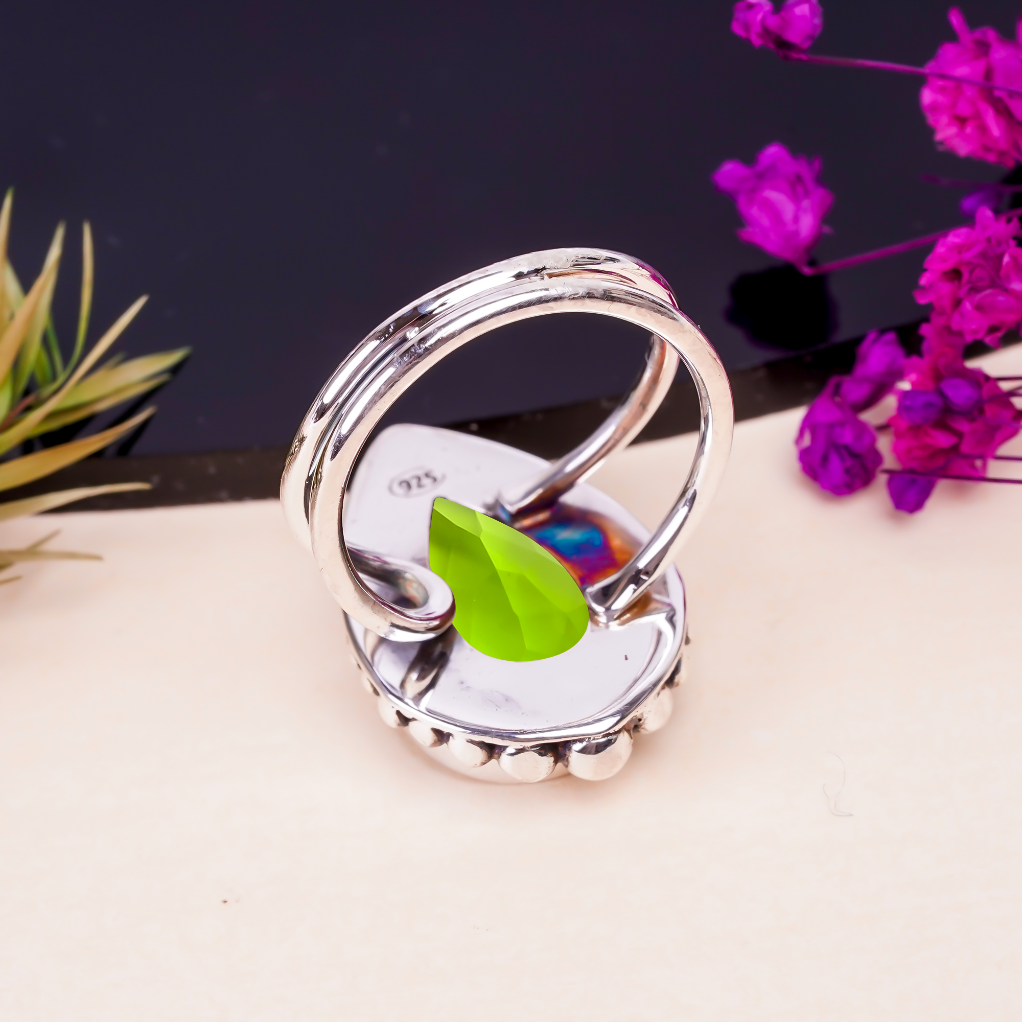 Peridot - Simulated Gemstone 925 Sterling Silver Ring