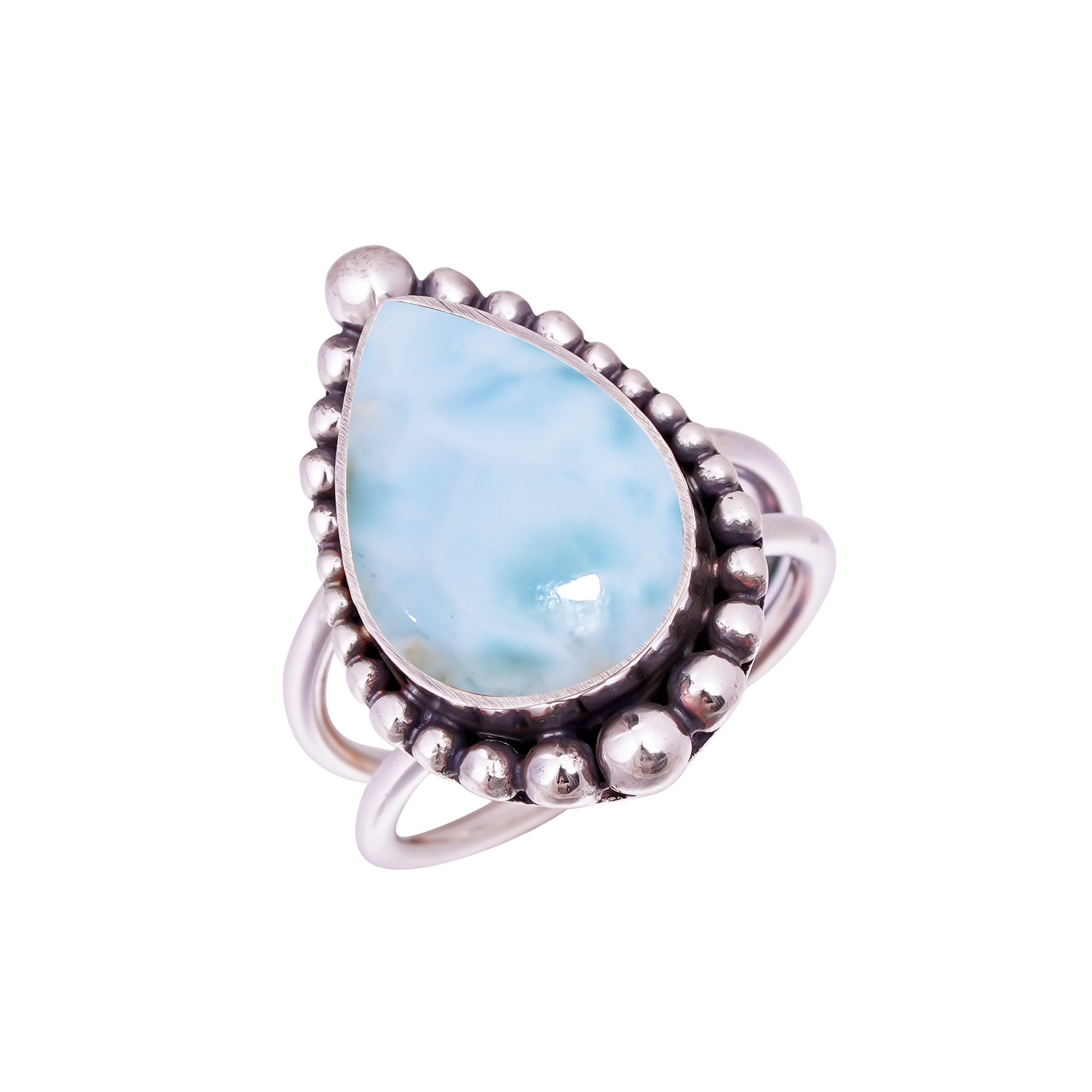 Natural Larimar / Pactolite - Dominican Republic Gemstone 925 Sterling Silver Ring