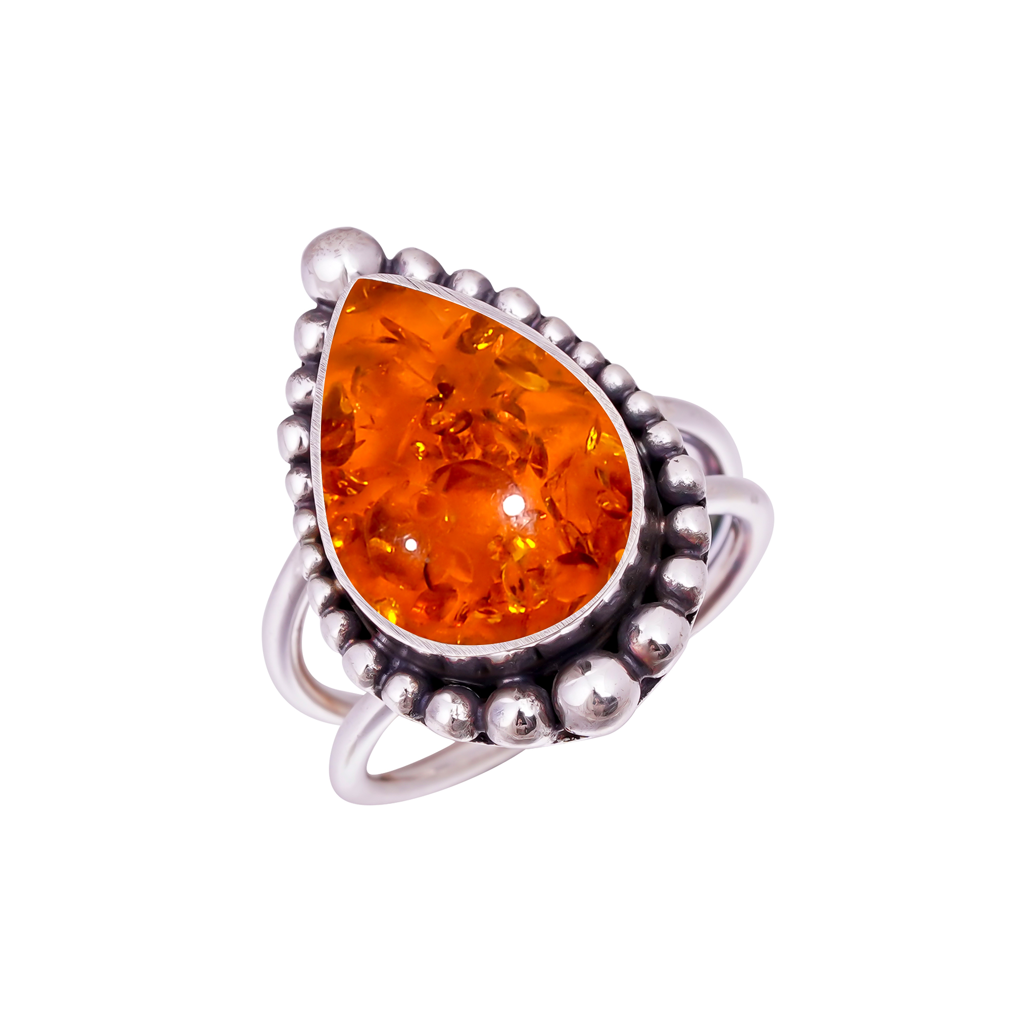 Amber - Simulated Gemstone 925 Sterling Silver Ring
