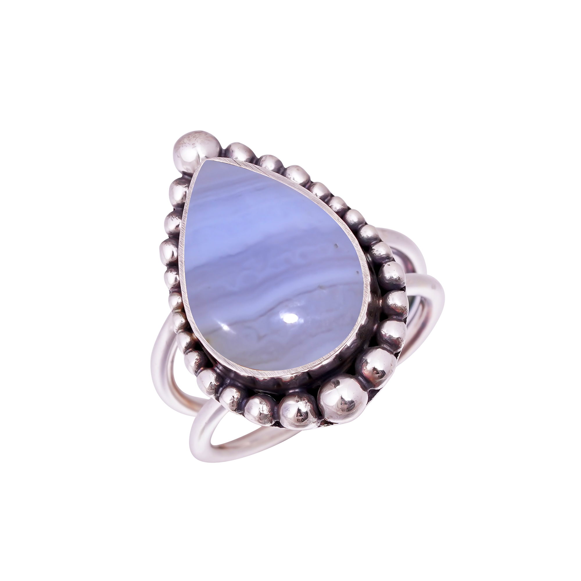 Blue Lace Agate - Namibia Gemstone 925 Sterling Silver Ring