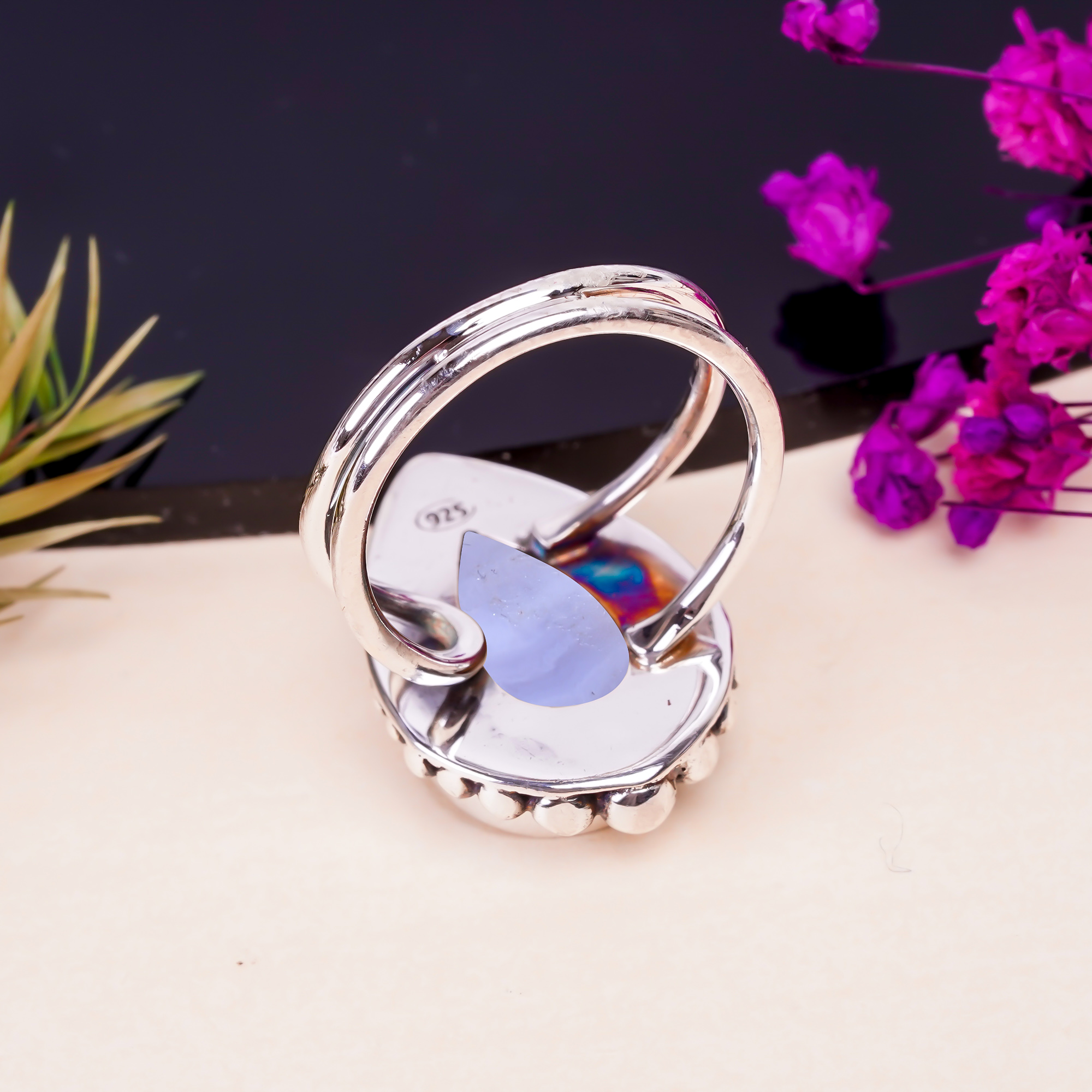 Blue Lace Agate - Namibia Gemstone 925 Sterling Silver Ring
