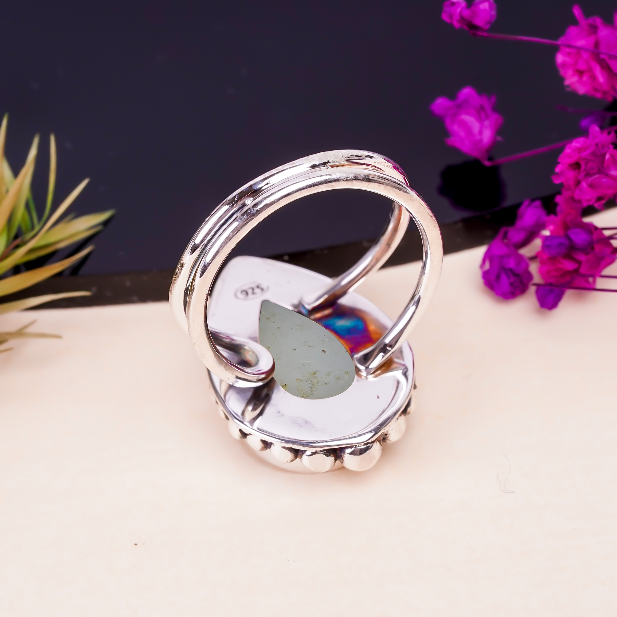Electric Blue Titanium Agate Drusy Gemstone 925 Sterling Silver Ring